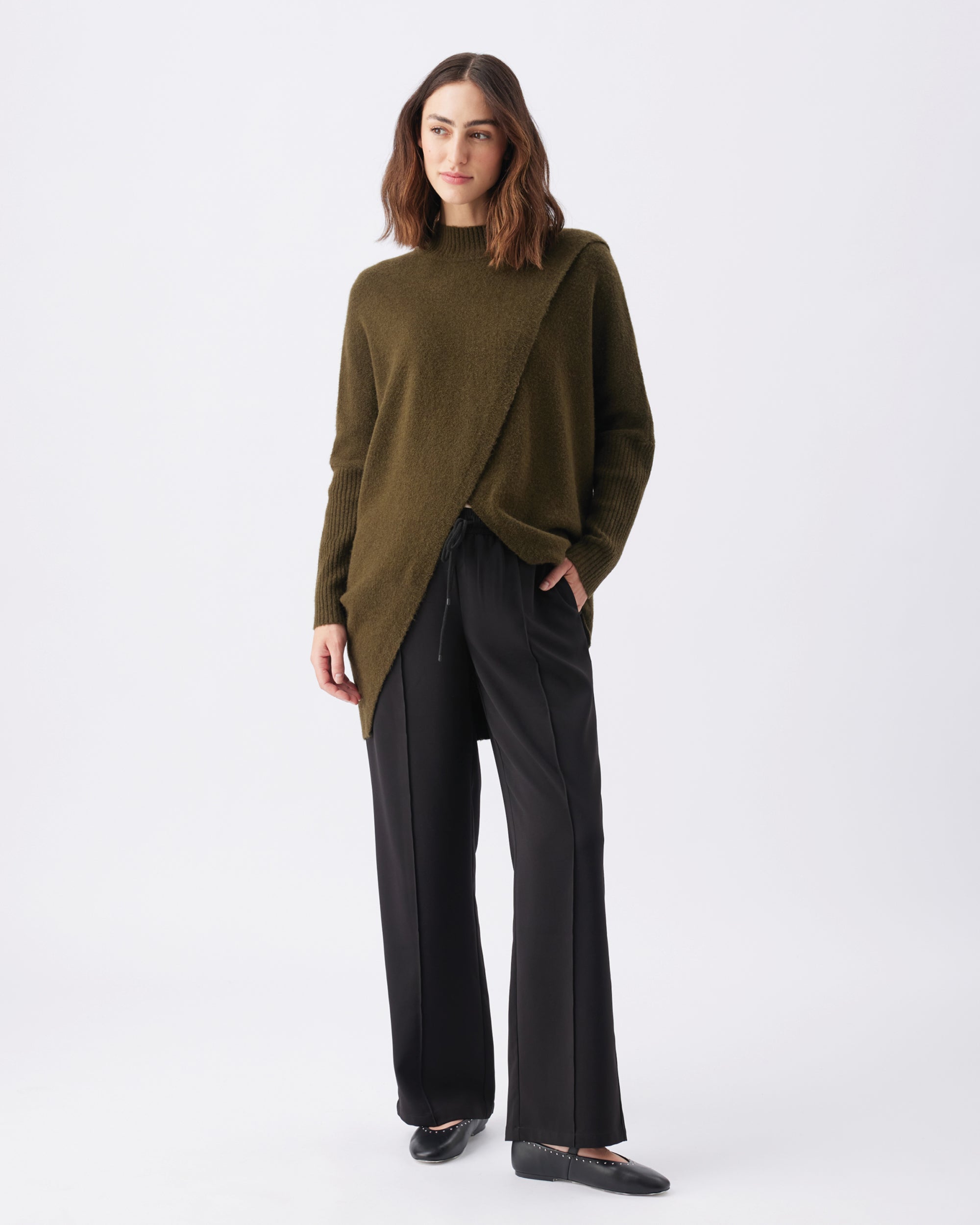 Hallie Cross Over Knit Khaki