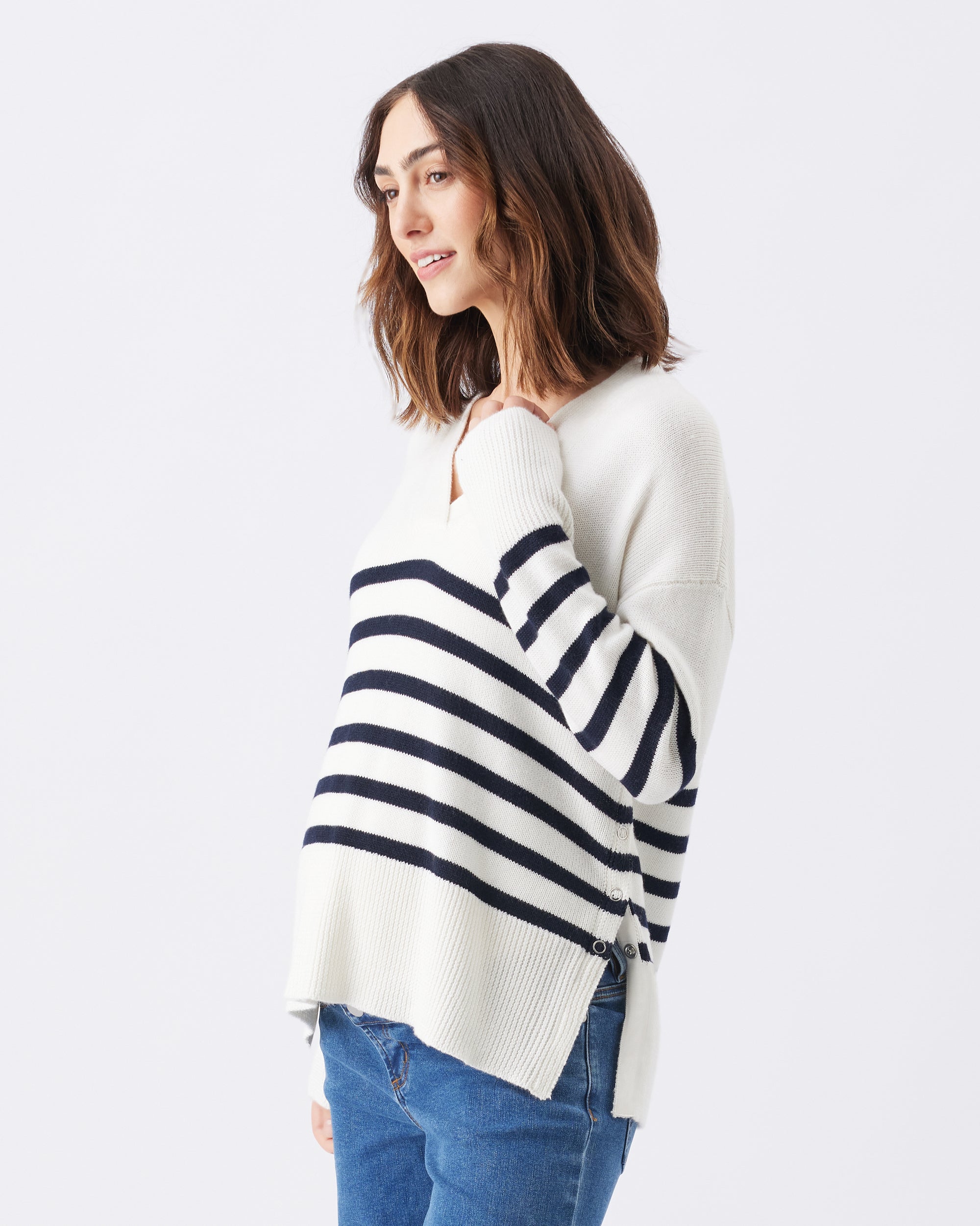 Hanna Nursing Knit White / Navy