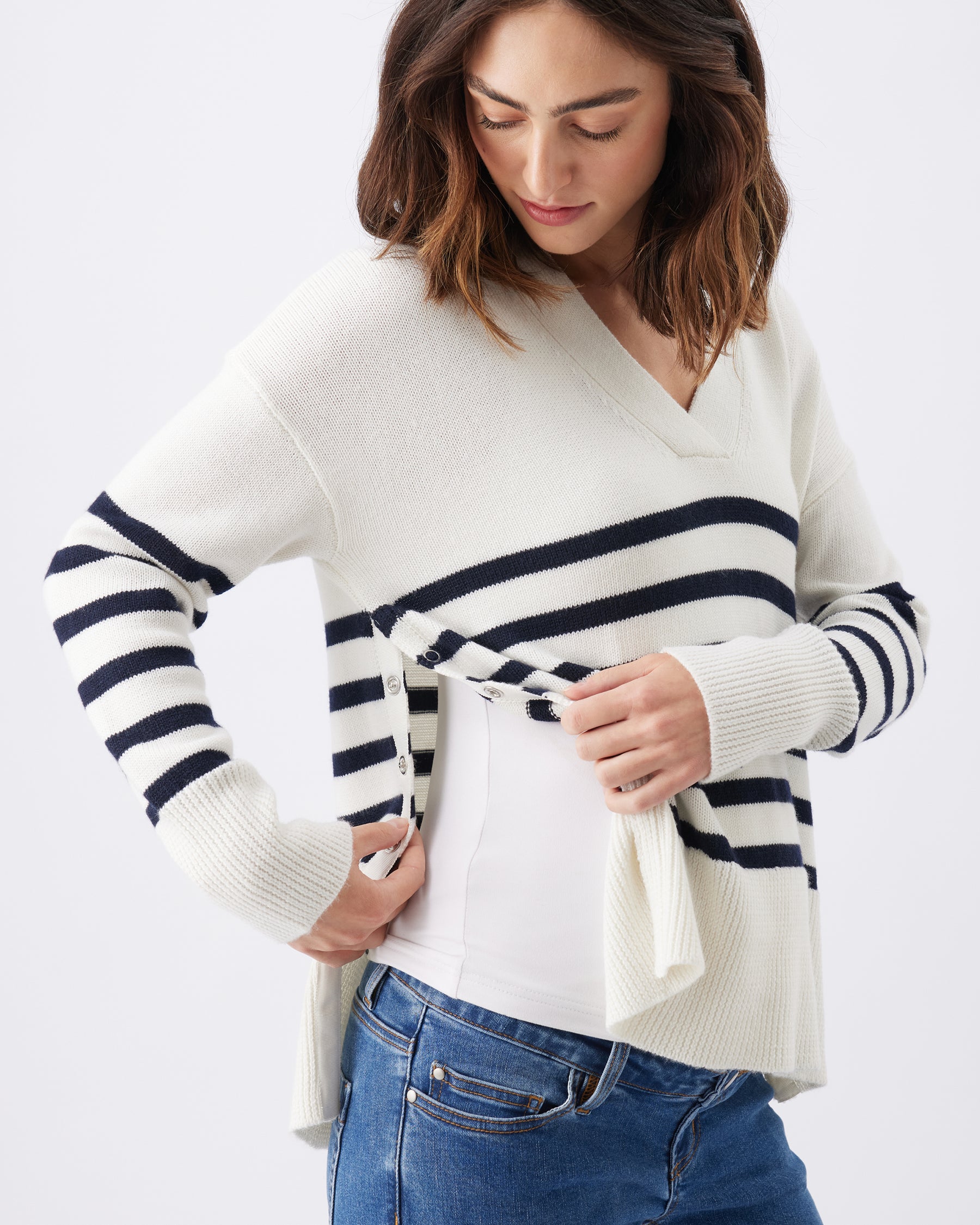 Hanna Nursing Knit White / Navy