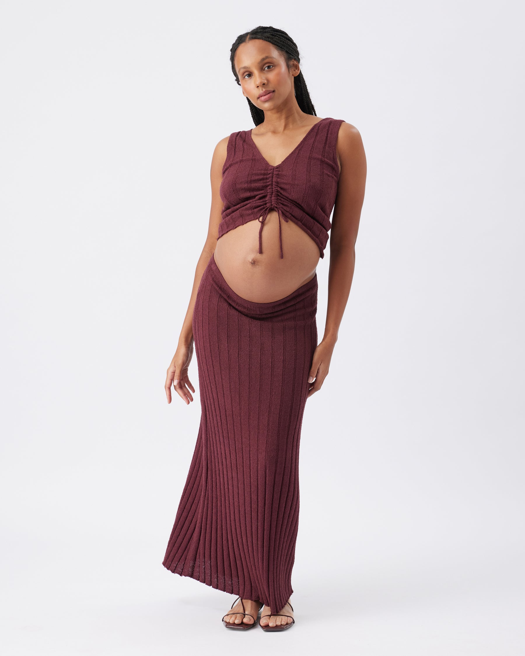 Charli Rib Knit Skirt Maroon