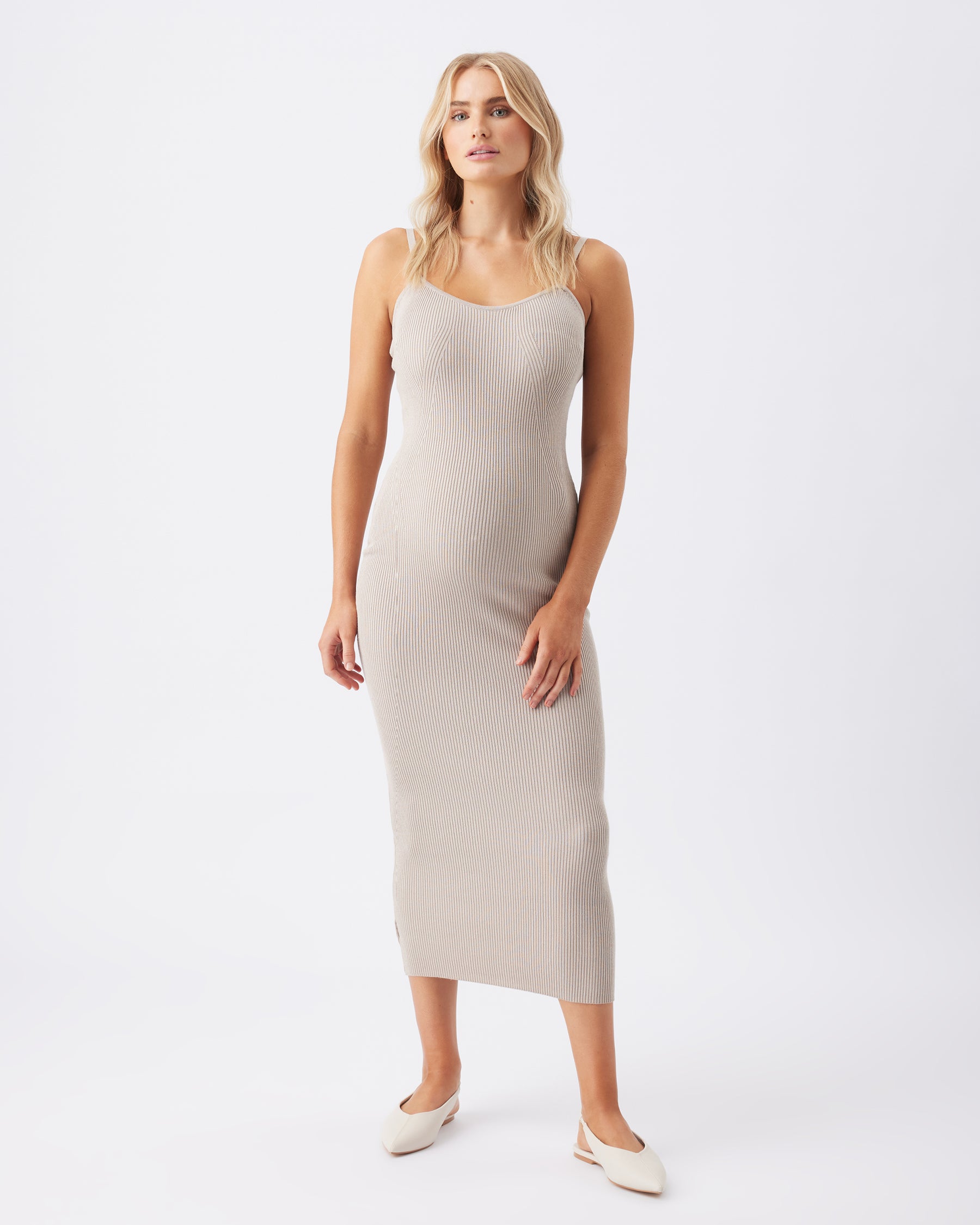 Celine Rib Knit Dress Stone