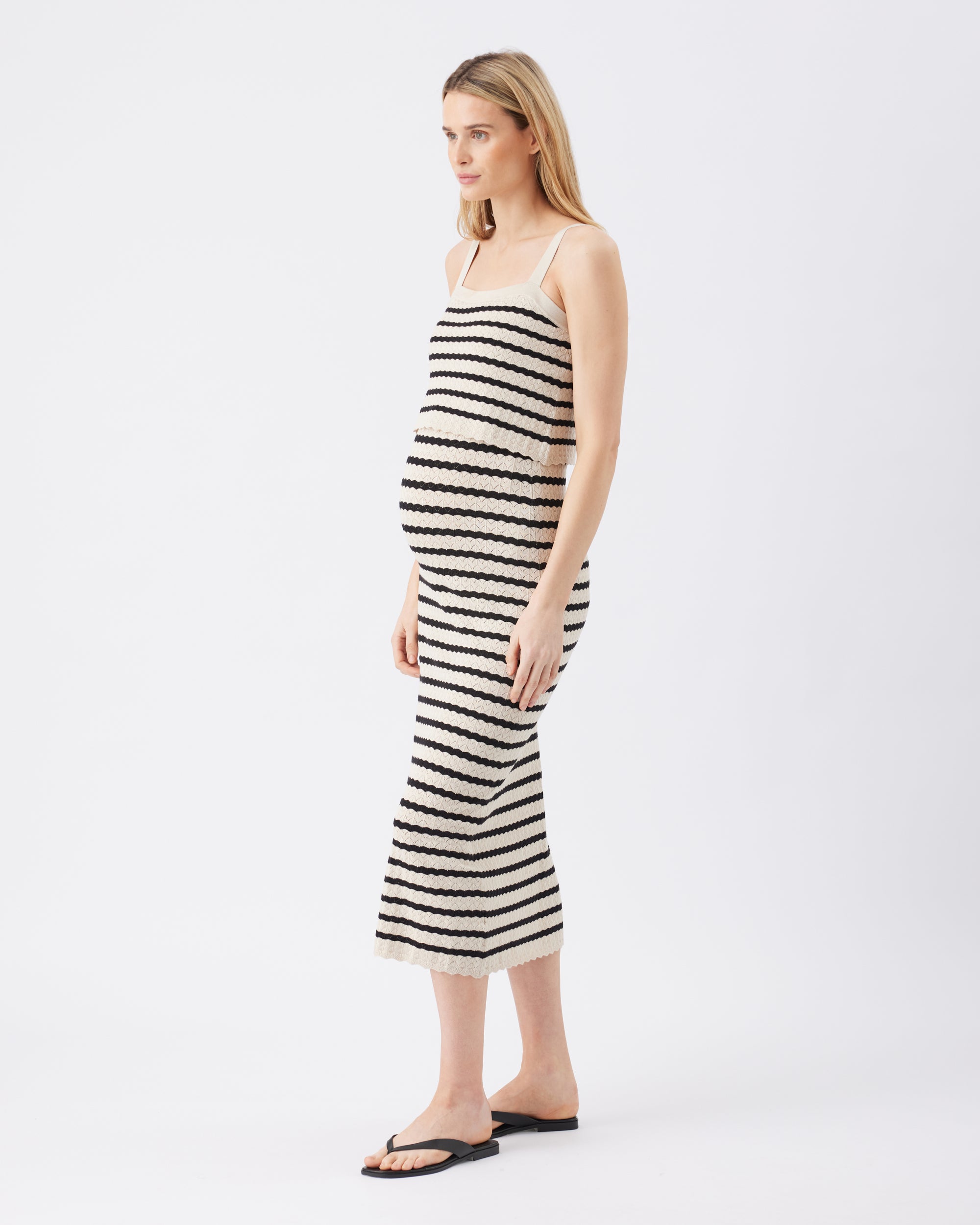 Pointelle Knit Nursing Dress Natural / Black