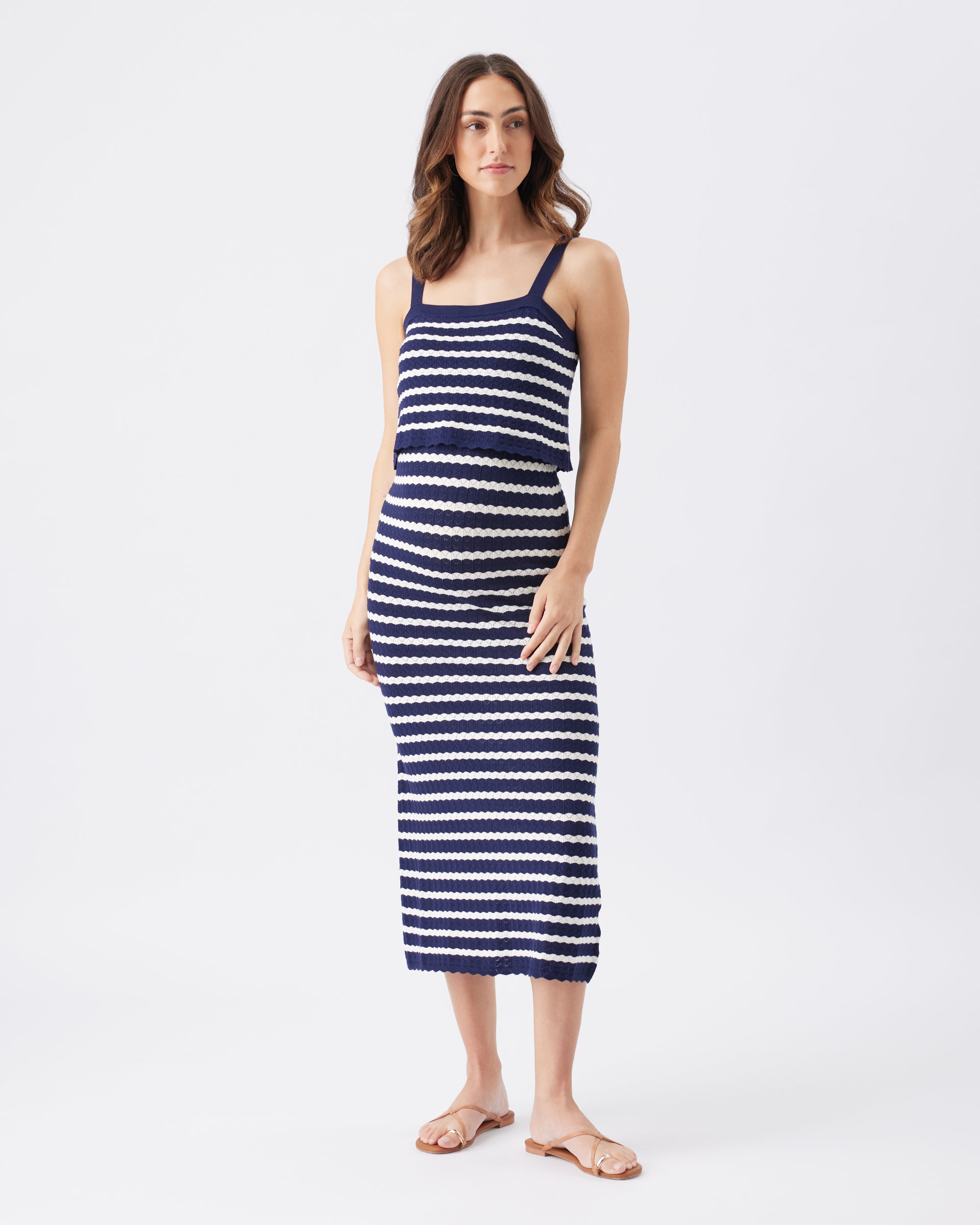 Pointelle Knit Nursing Dress Navy / White
