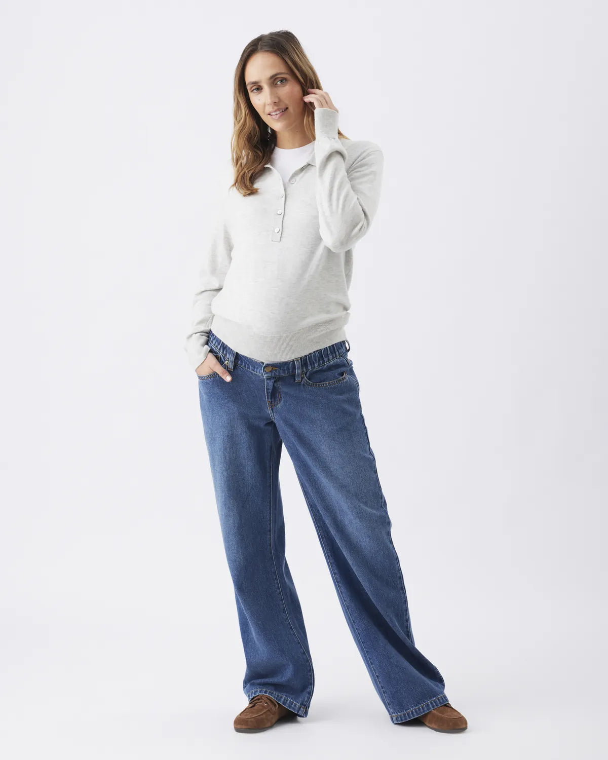 Piper Polo Nursing Knit Silver Marle