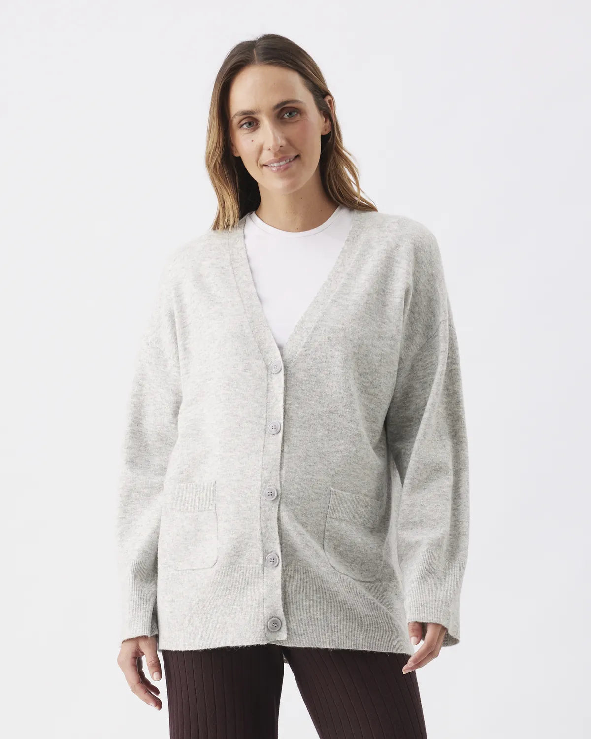 Chelsea V-Neck Cardigan Silver Marle