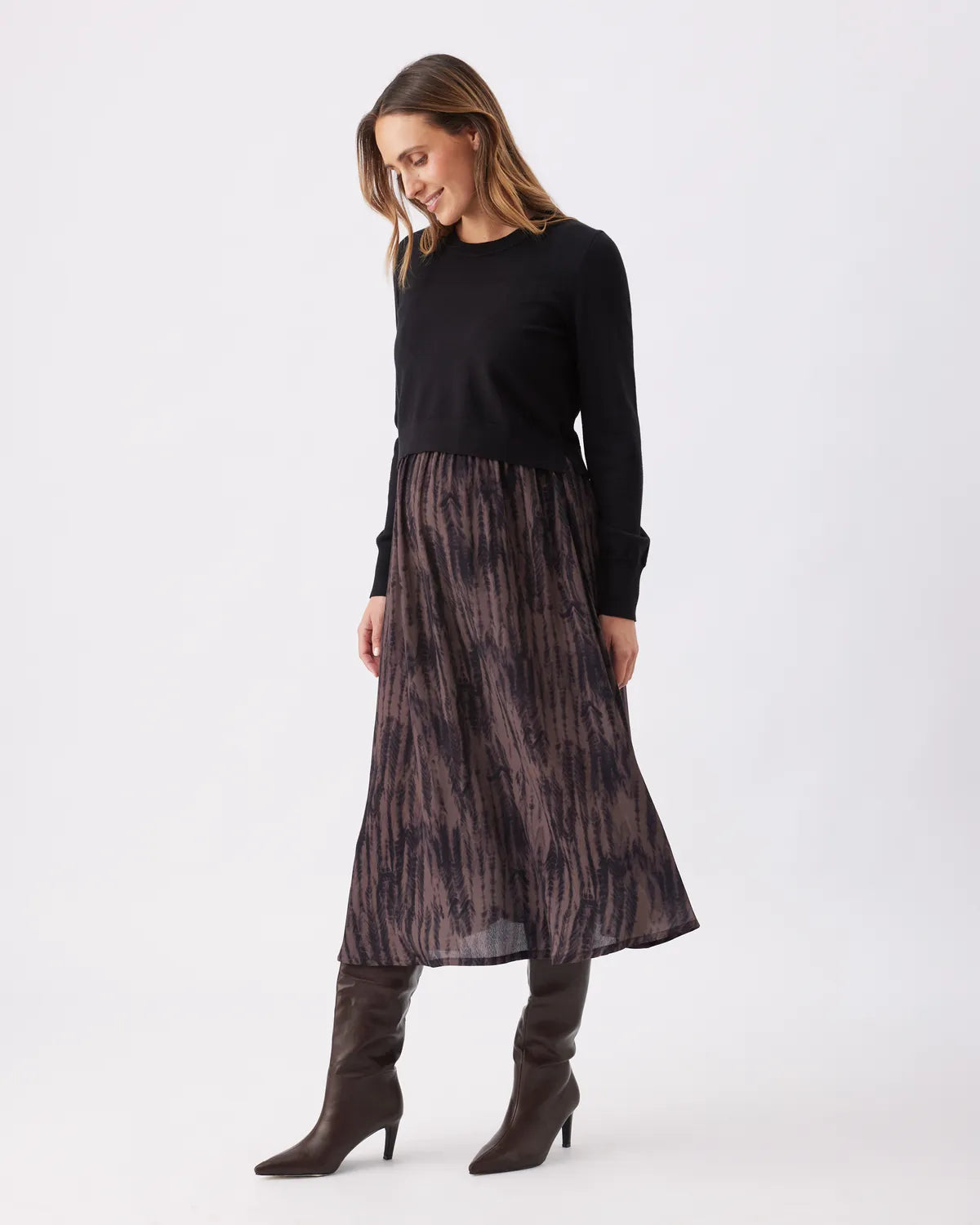 Maia Detachable Nursing Dress Black / Mocha