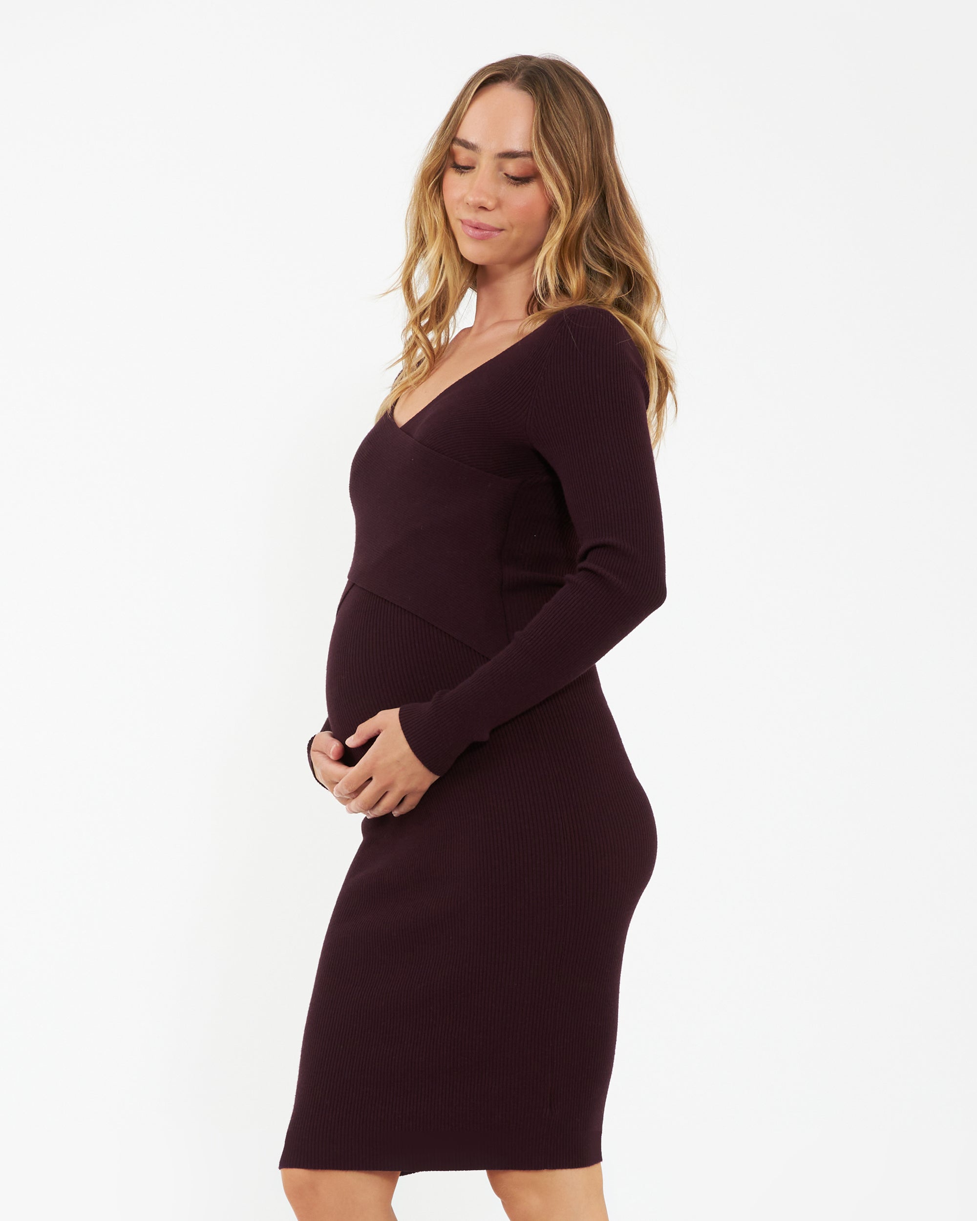 Sadie Rib Knit Nursing Dress Maroon