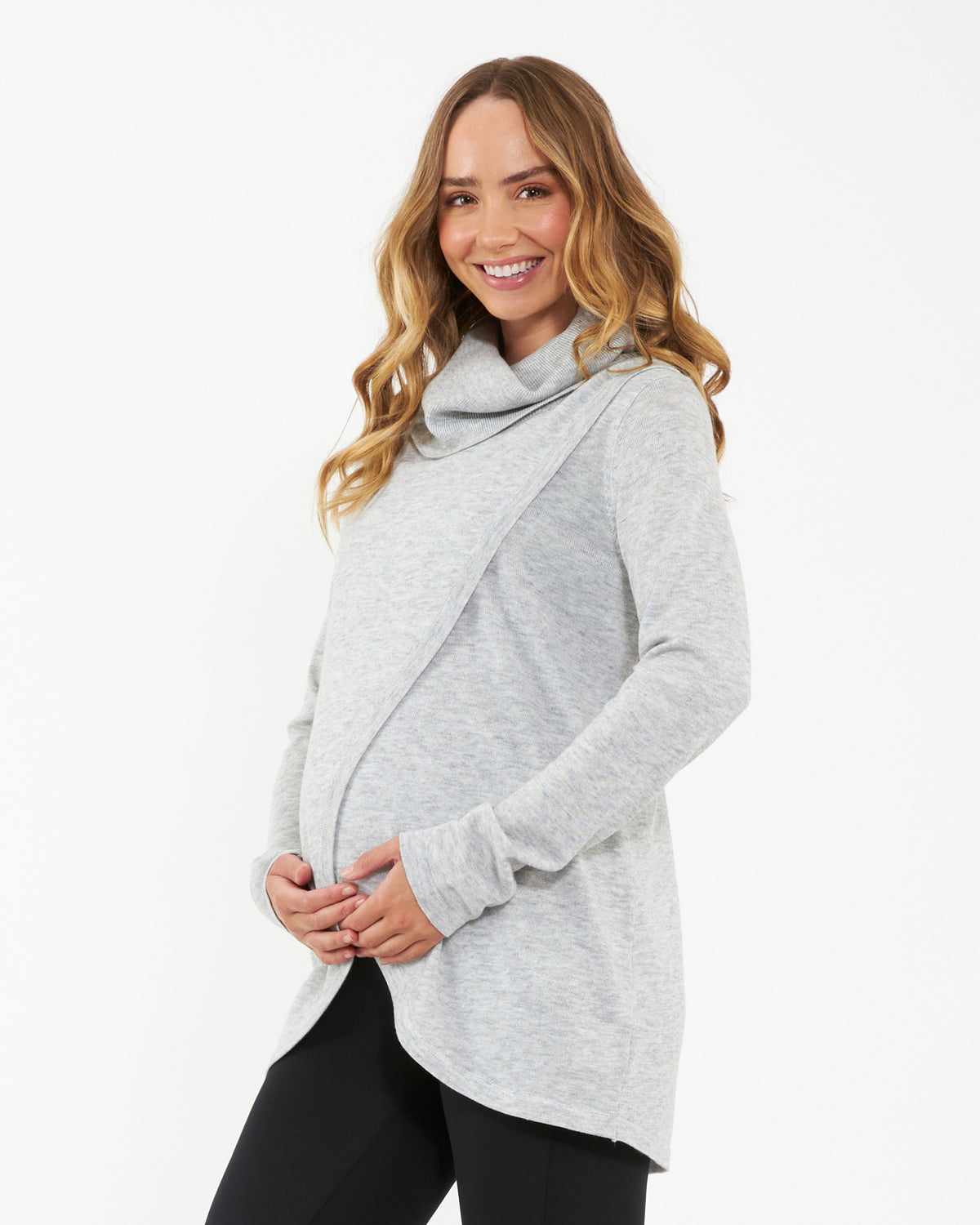 Cowl Neck Nursing Knit Silver Marle