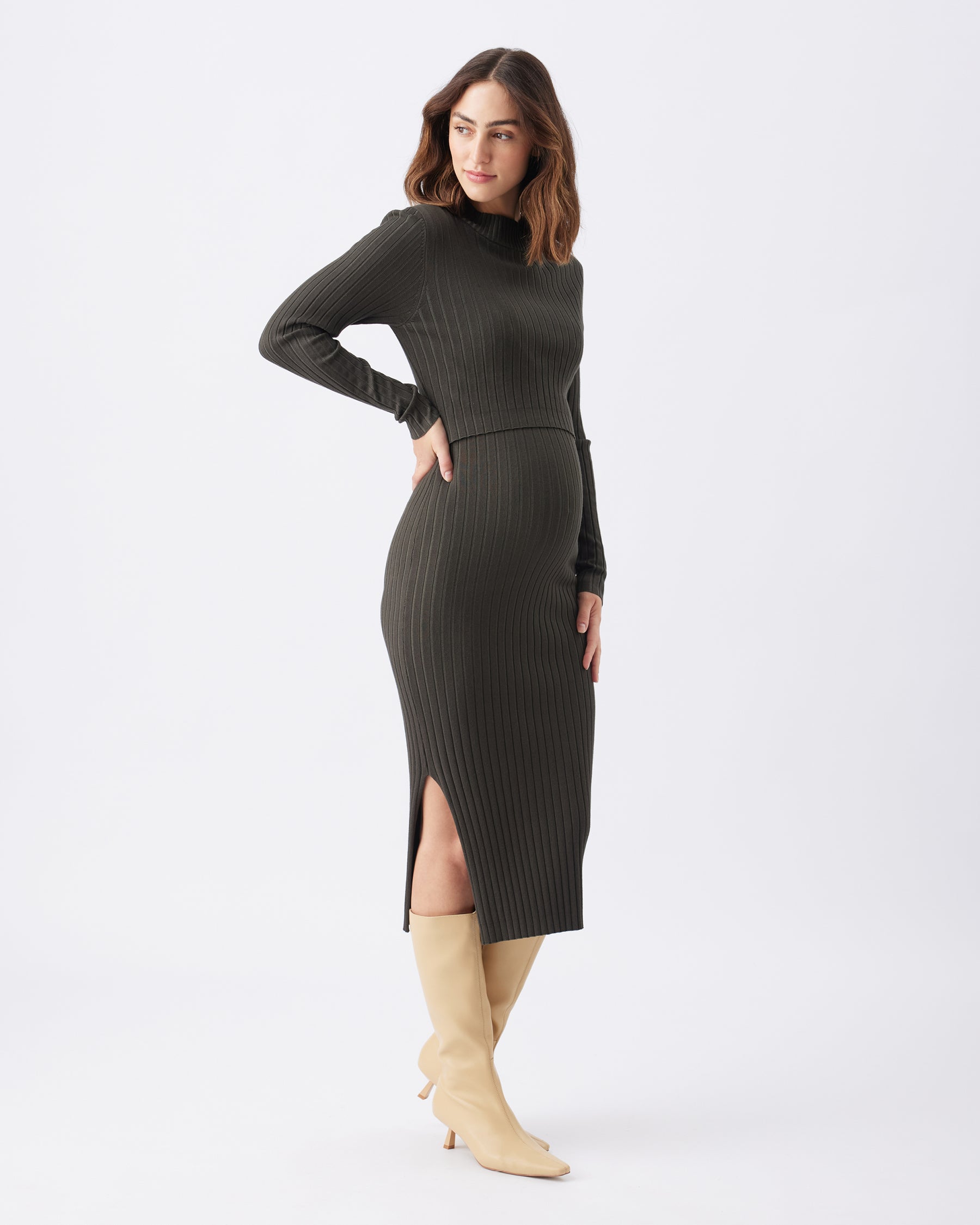 Nella Rib Nursing Knit Dress Ivy
