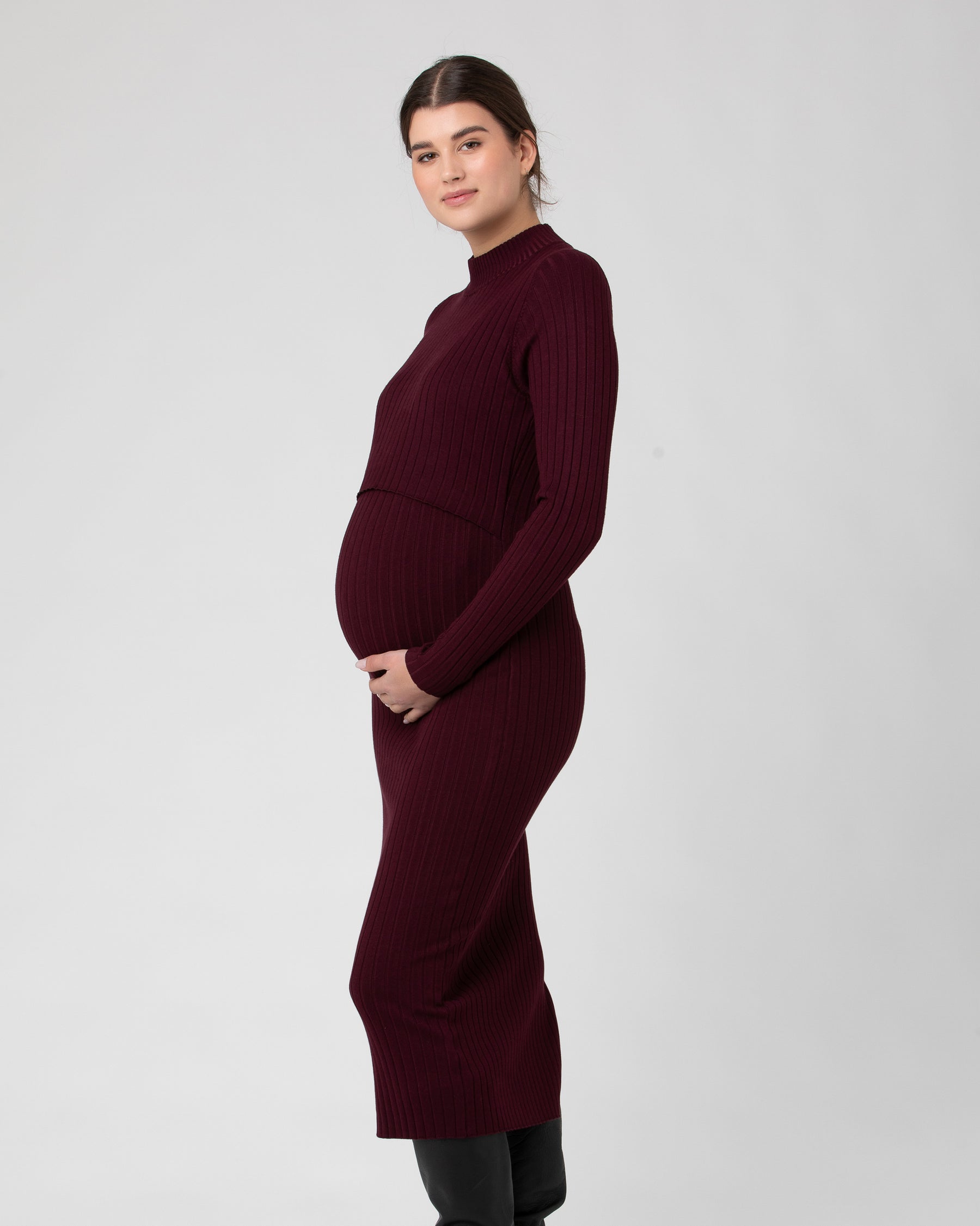 Nella Rib Nursing Knit Dress Maroon