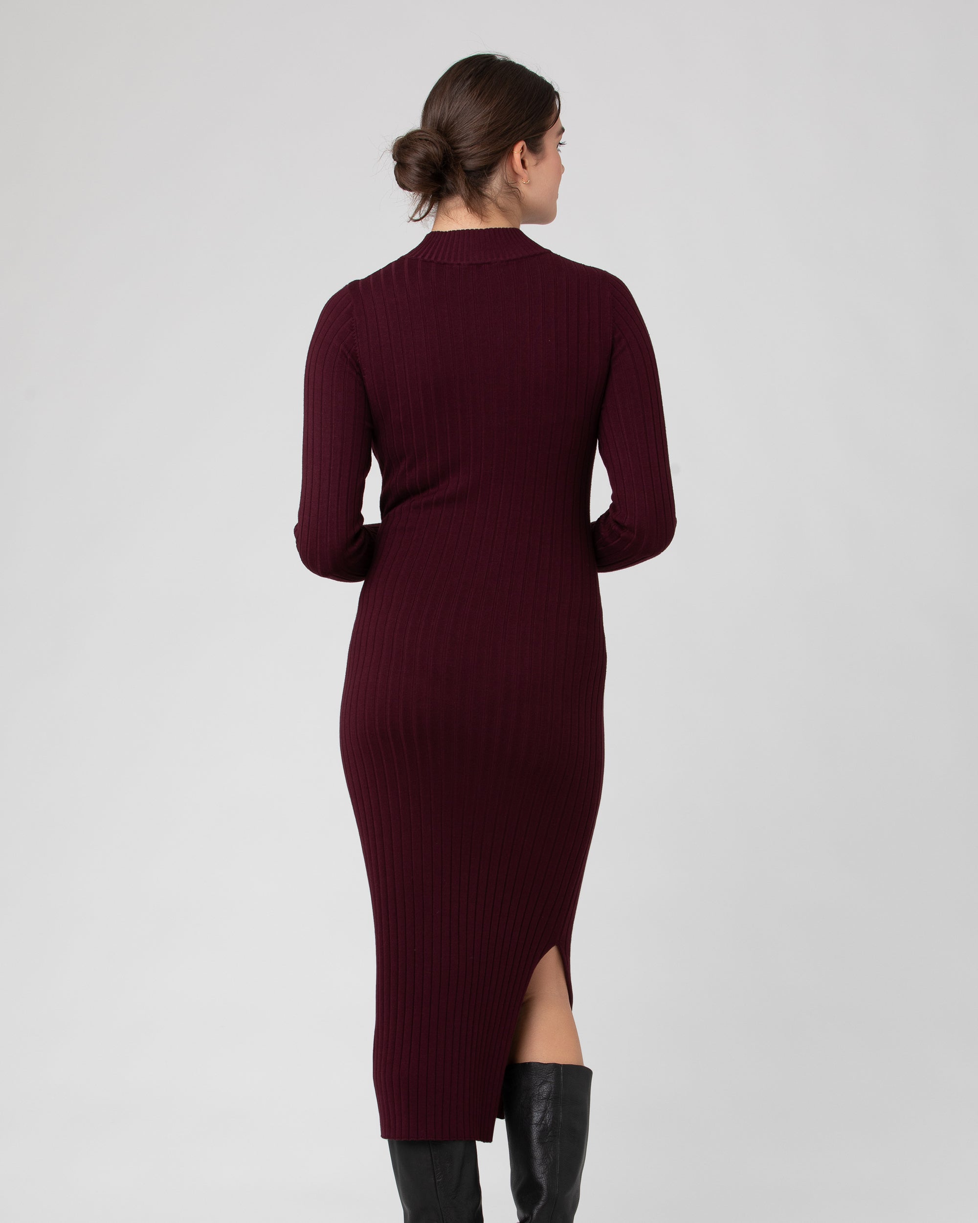 Nella Rib Nursing Knit Dress Maroon