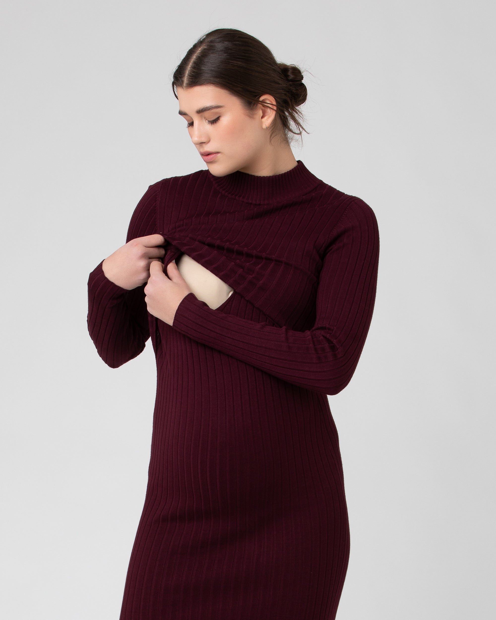 Nella Rib Nursing Knit Dress Maroon