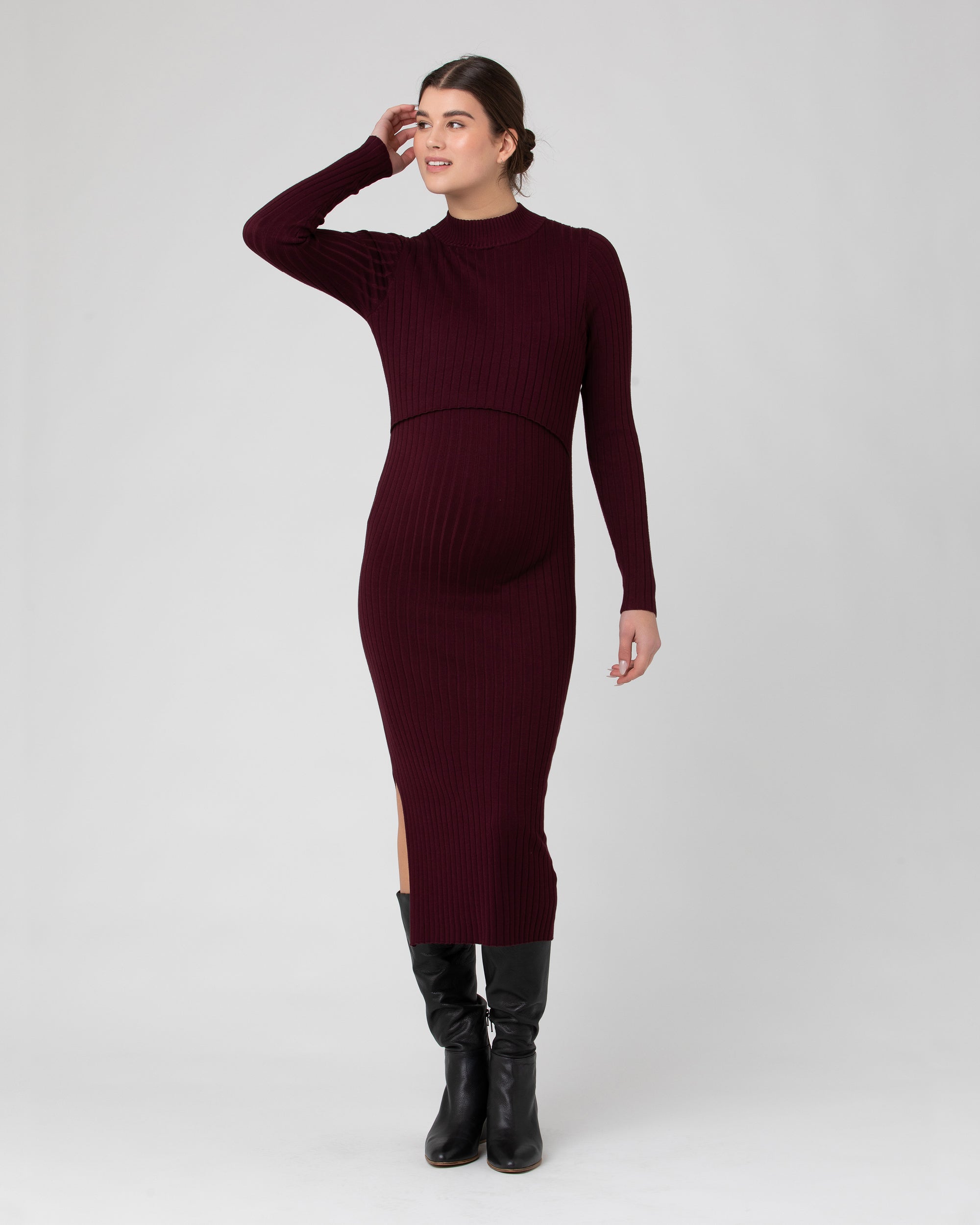 Nella Rib Nursing Knit Dress Maroon