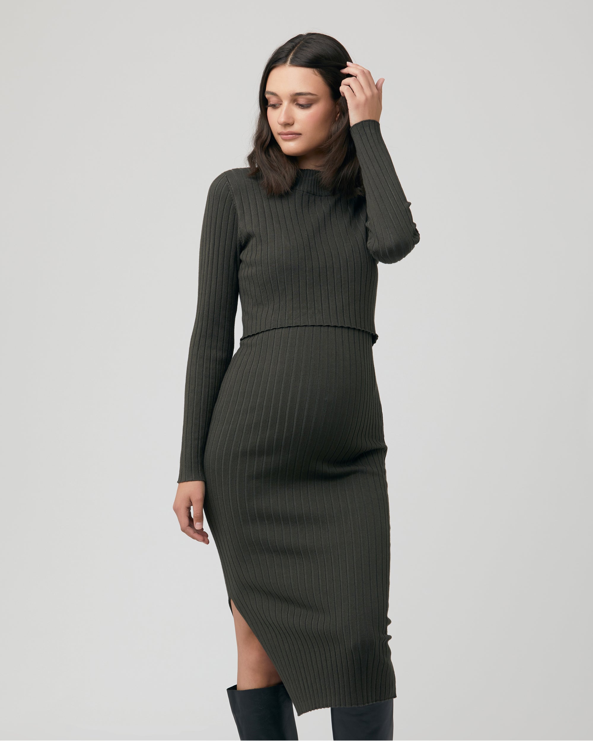 Maternity Double Layer Knitted Nursing Dress