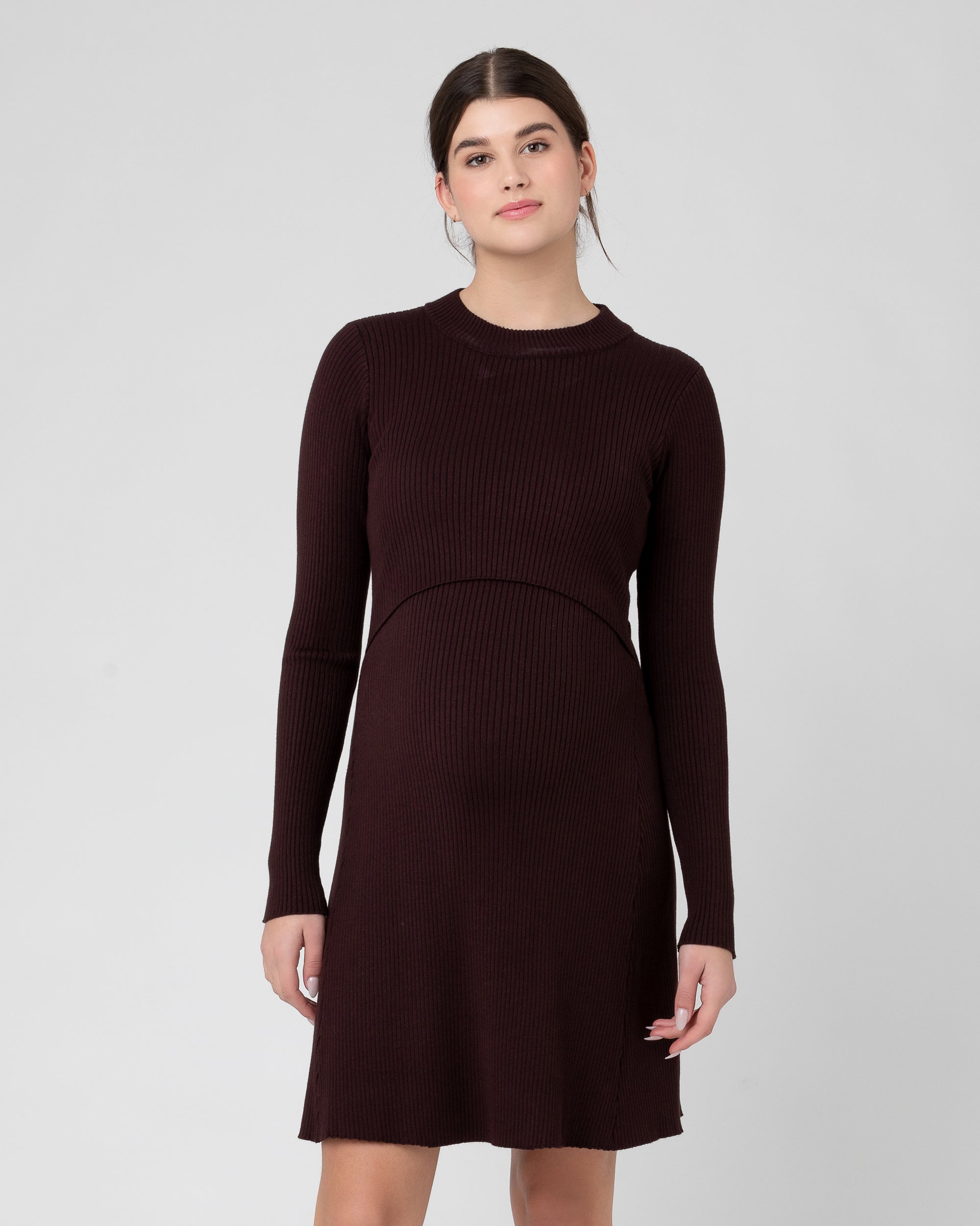 Hailey Rib Knit Nursing Dress Chocolate