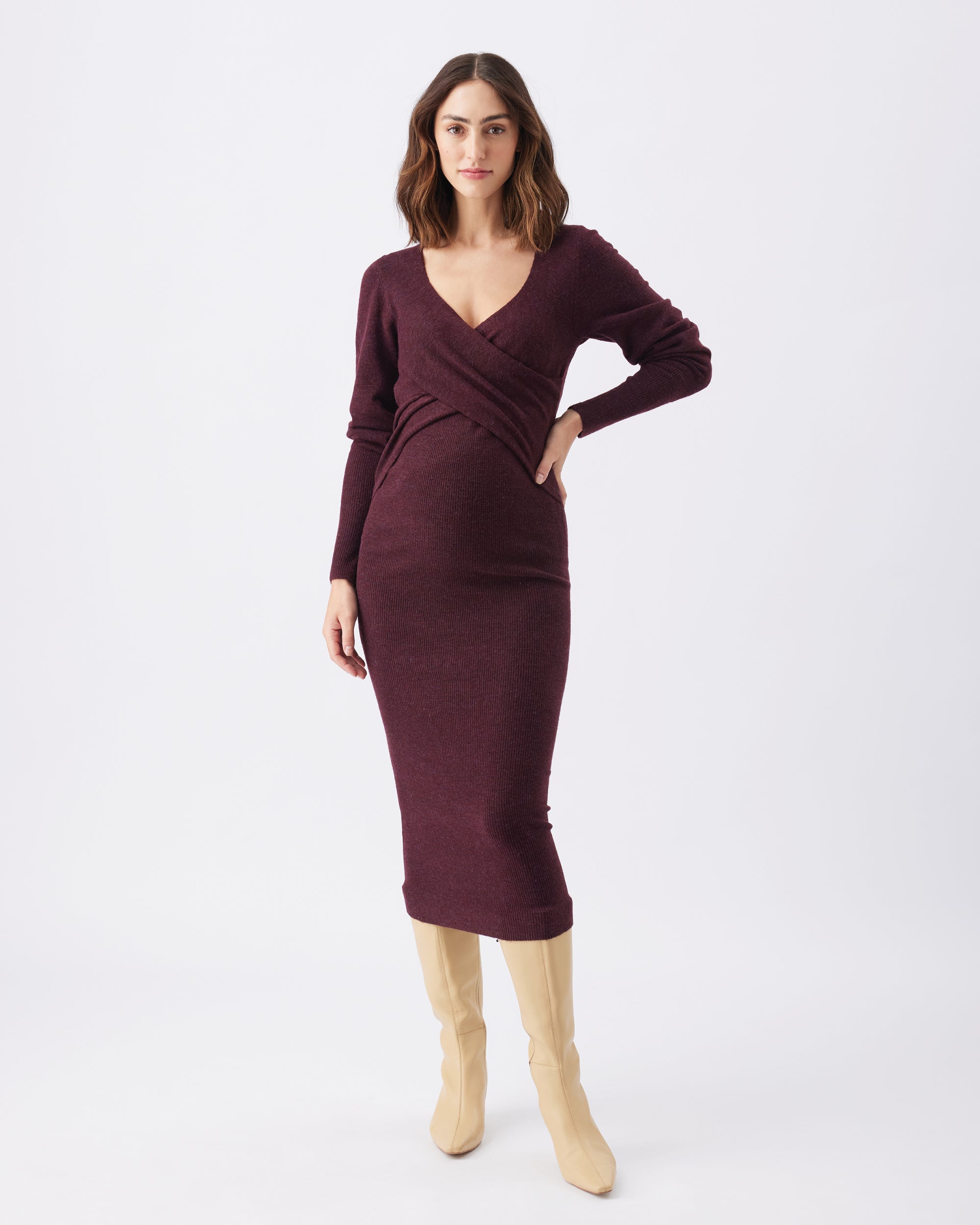 Ripe Maternity Maternity Heidi Nursing Knit Dress - Burgundy Ripe Maternity Maternity Heidi Nursing Knit Dress - Burgundy
