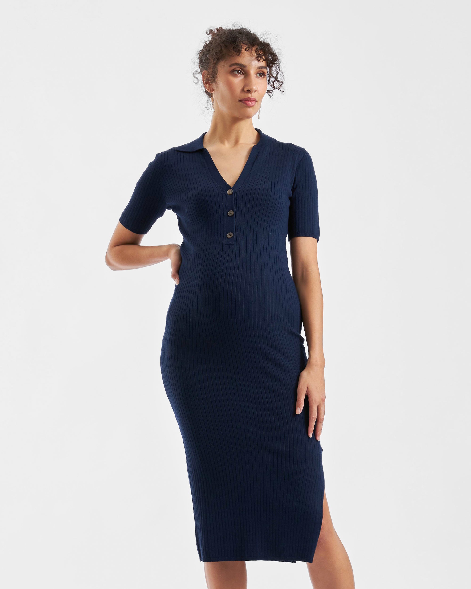 Ripe Maternity Maddy Rib Knit Polo Nursing Dress Navy - Navy Ripe Maternity Maddy Rib Knit Polo Nursing Dress Navy - Navy