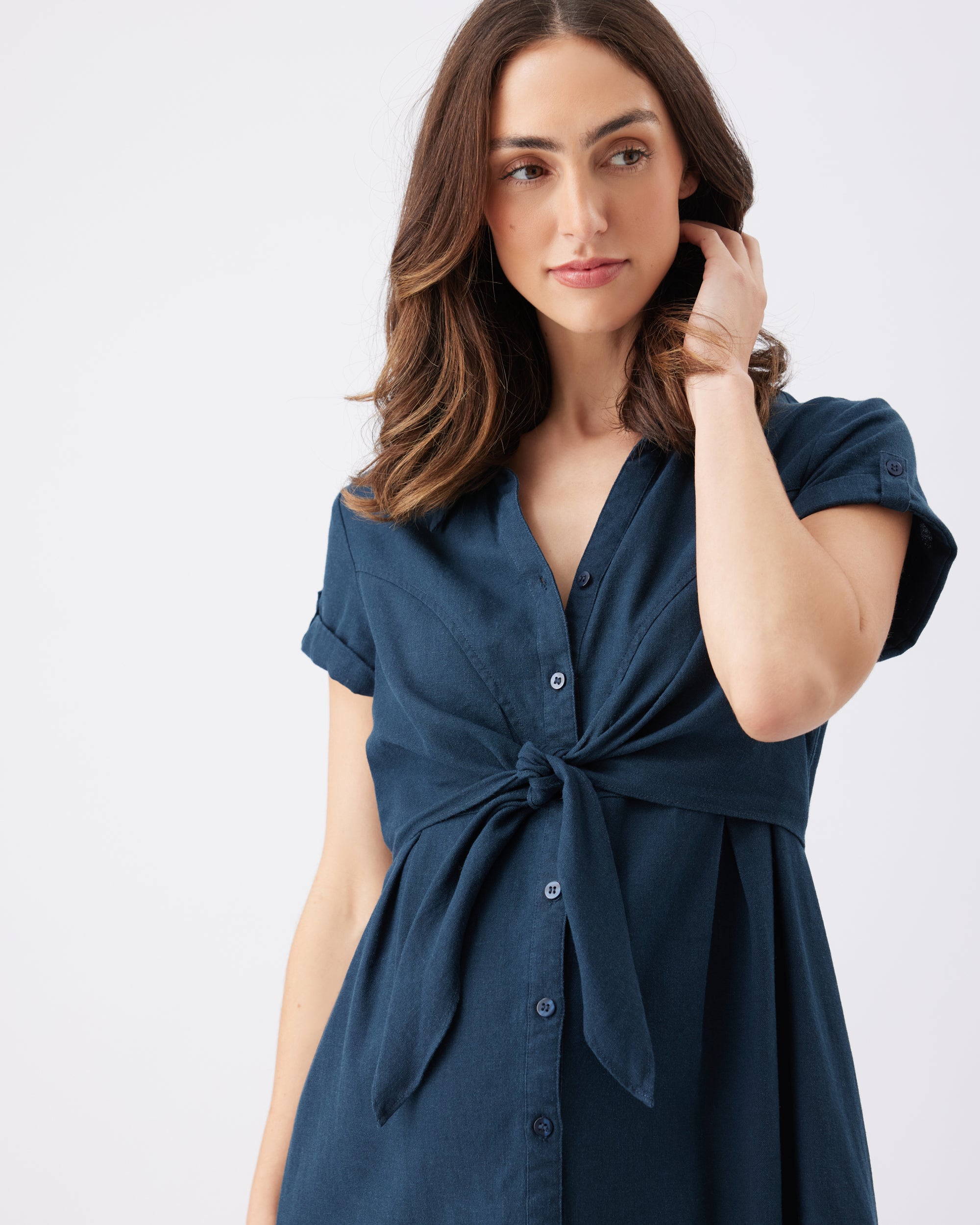 Ripe Maternity Colette Tie Up Linen Maternity Dress Biro XS