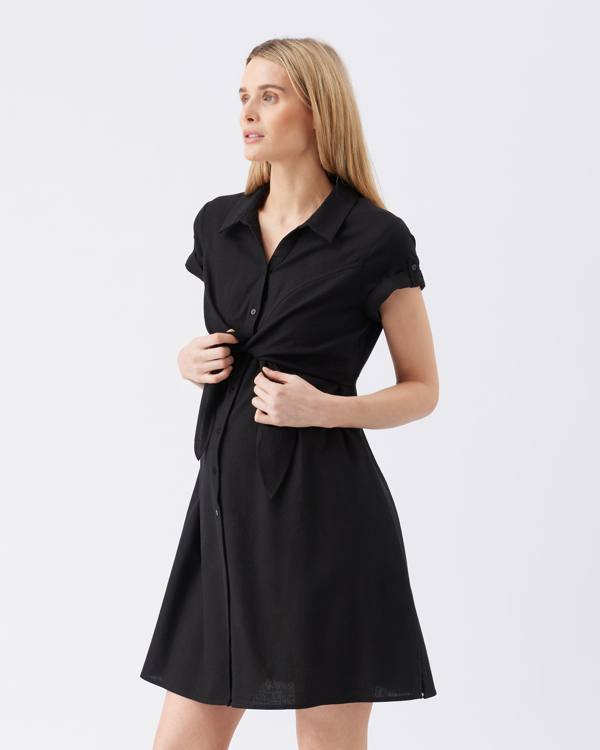 Colette Tie Up Linen Dress Black