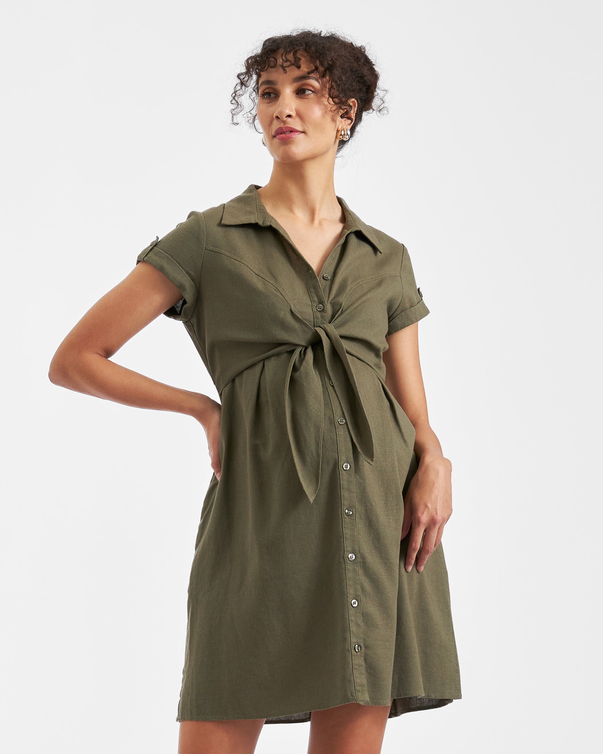 Ripe Colette Tie Up Linen Dress (Olive) Ripe Colette Tie Up Linen Dress (Olive)