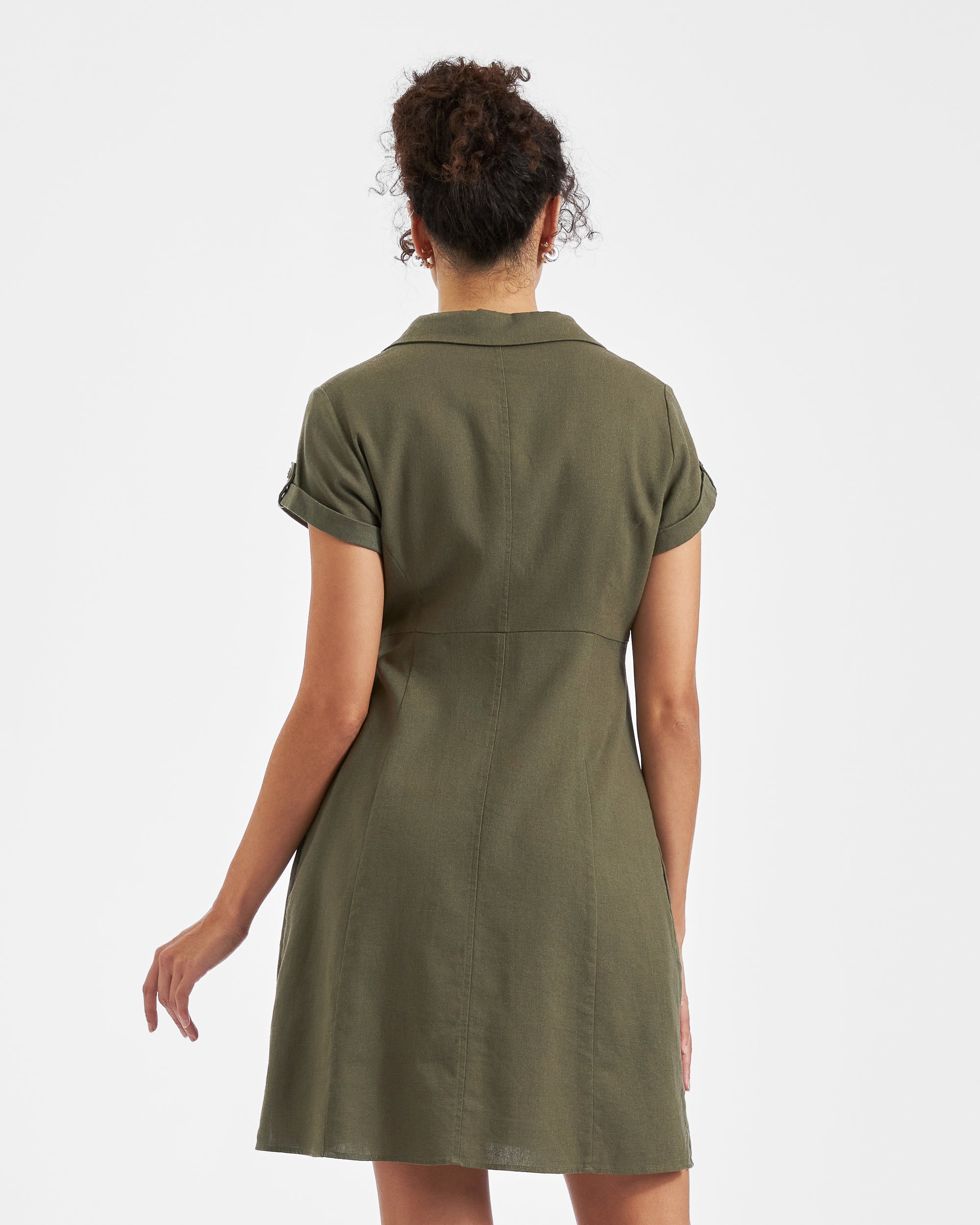Colette Tie Up Linen Dress Olive