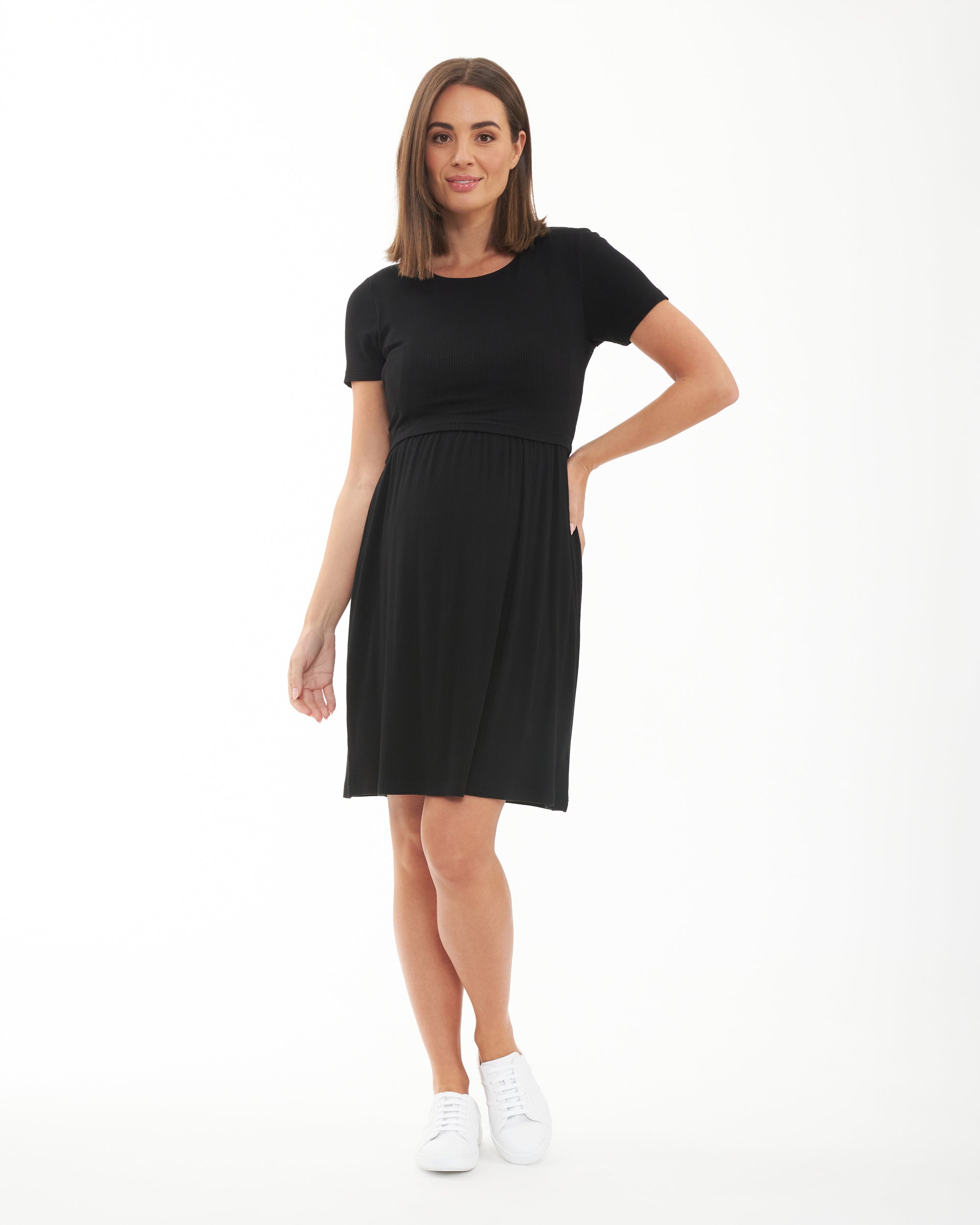 Rib Crop Top Nursing Dress Black