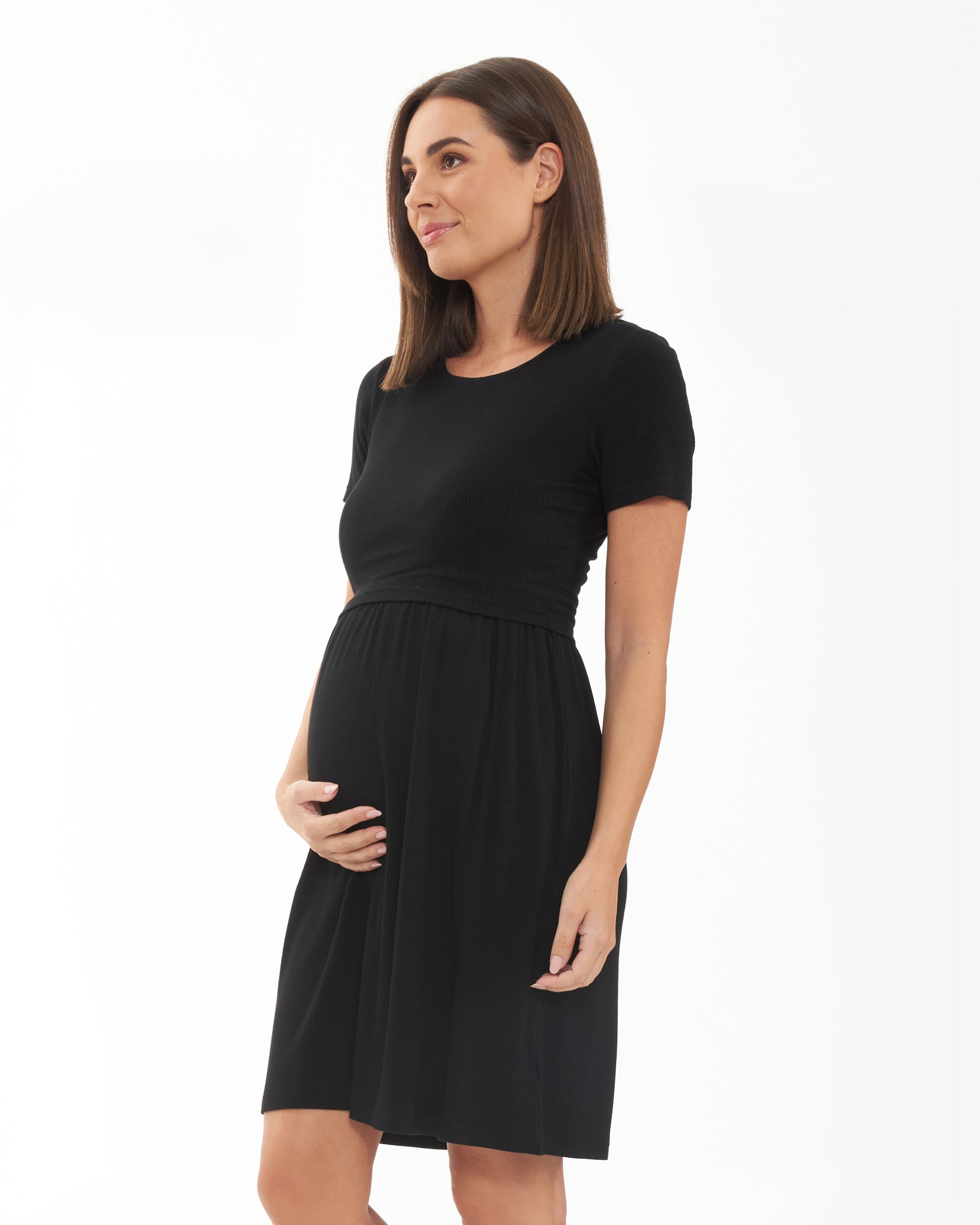 Rib Crop Top Nursing Dress Black