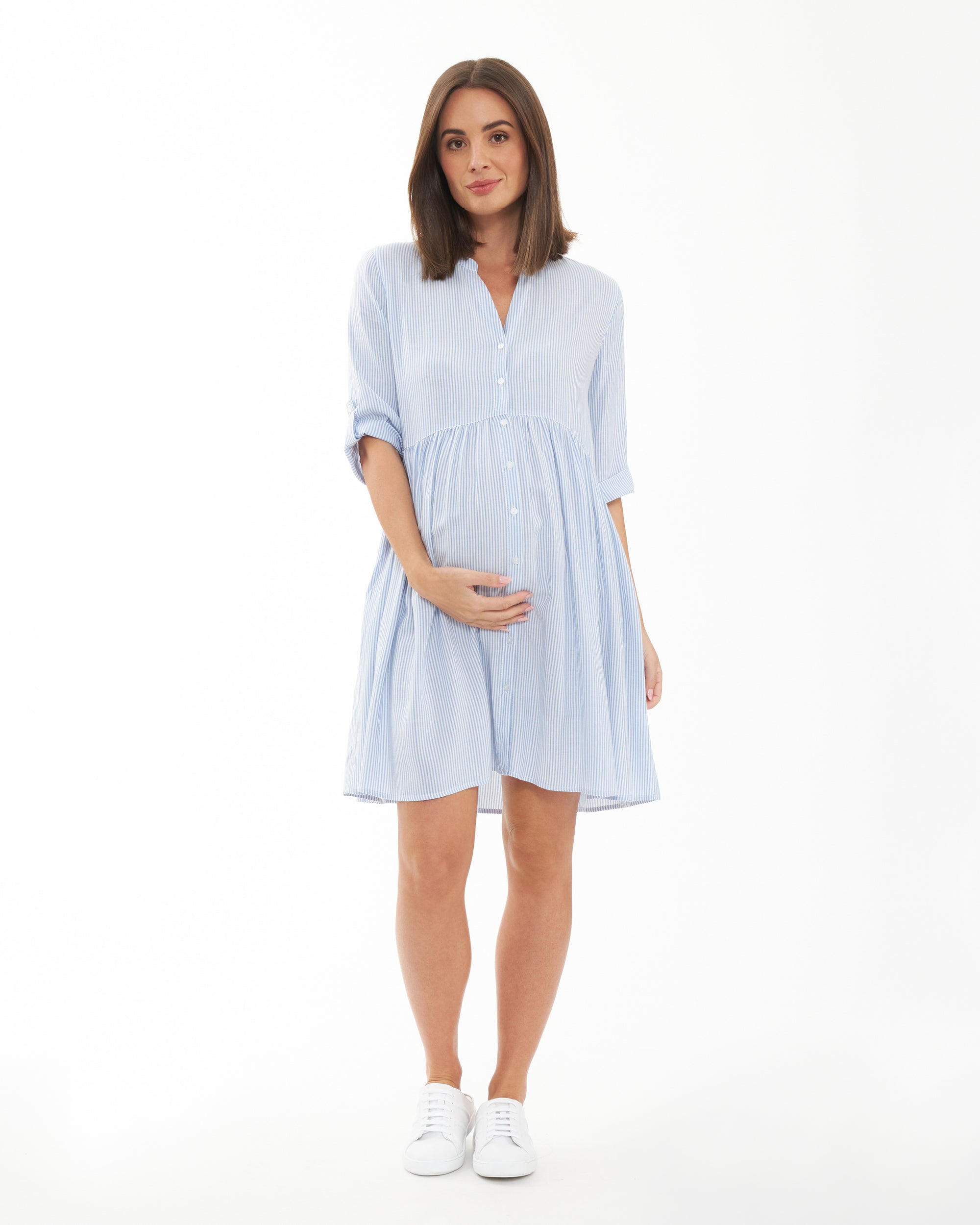 Sam Stripe Dress Sky Blue / White