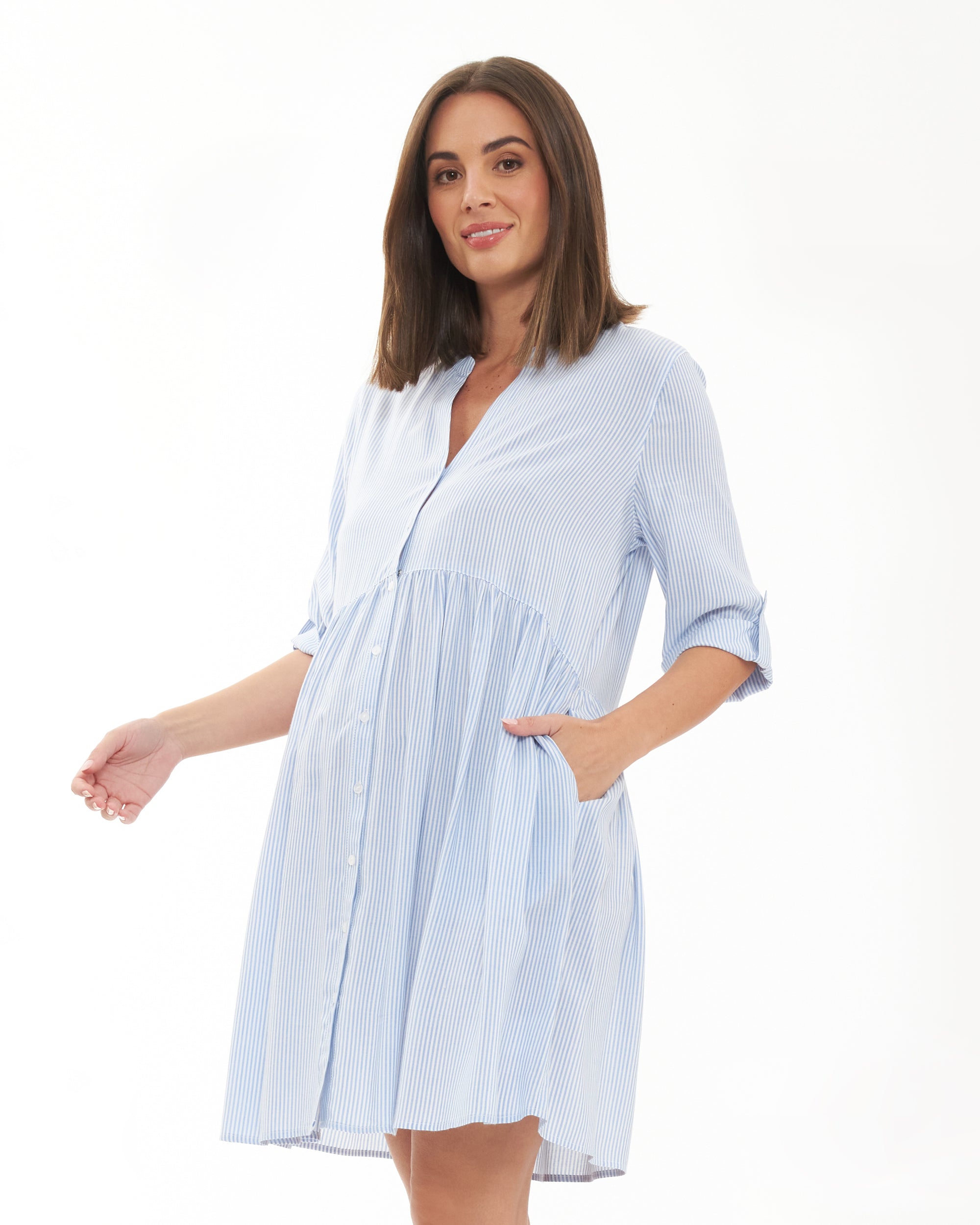 Sam Stripe Dress Sky Blue / White