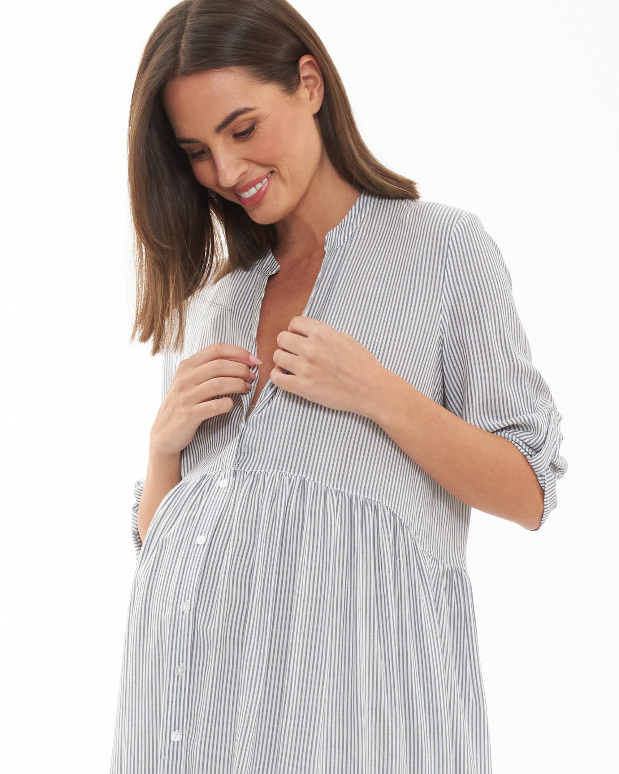 Sam Stripe Dress Slate / White