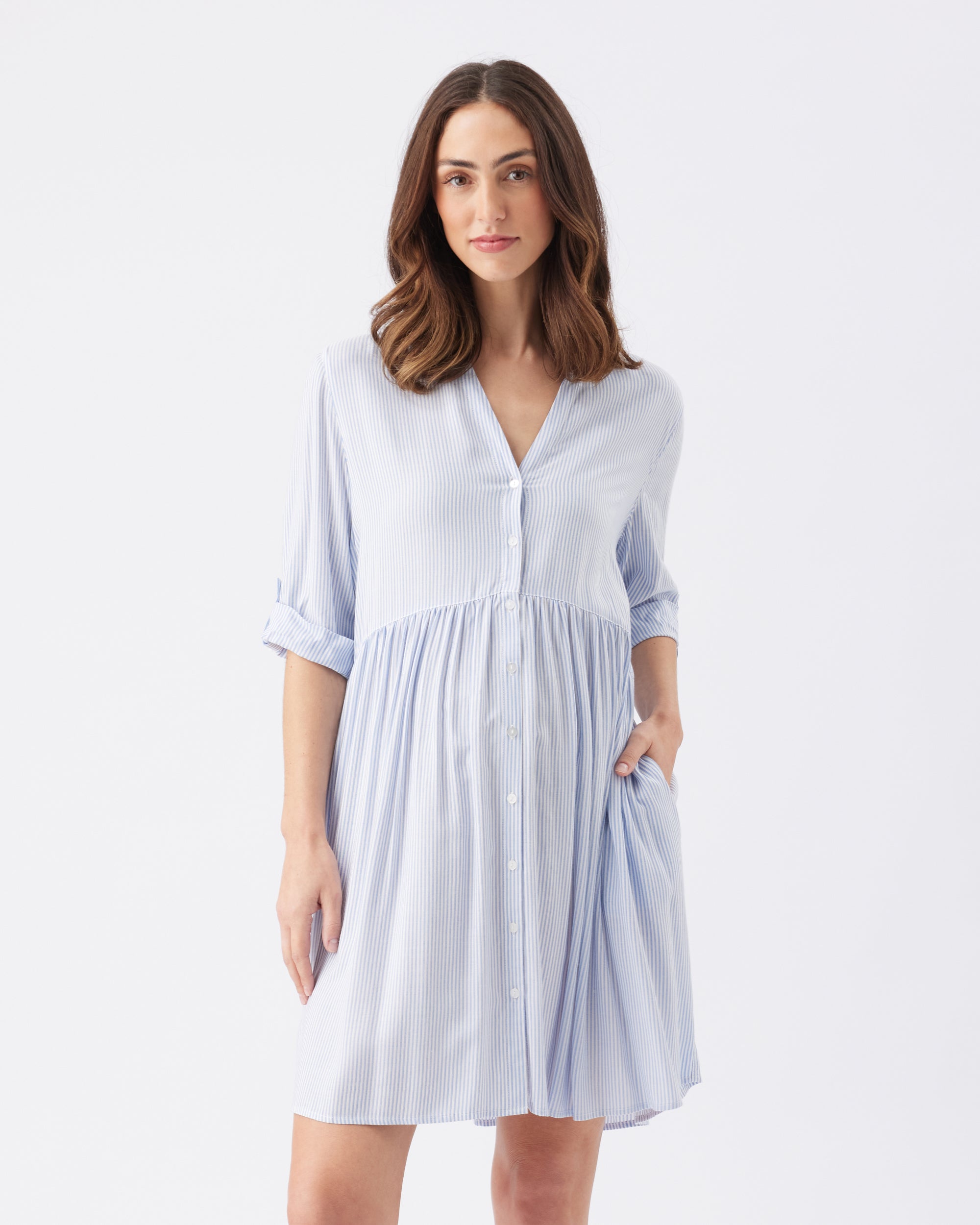 Sam Stripe Dress Sky Blue / White