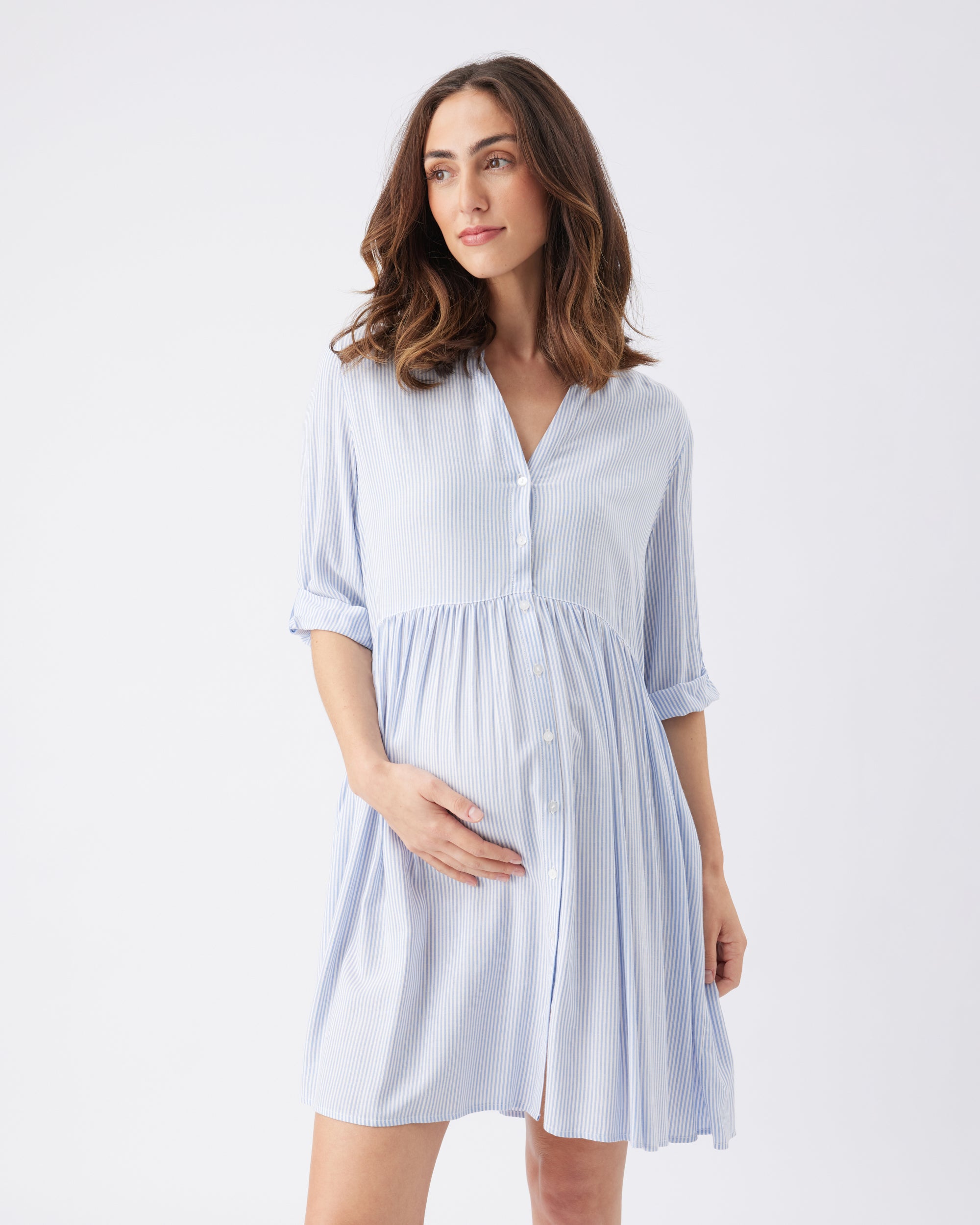 Sam Stripe Dress Sky Blue / White