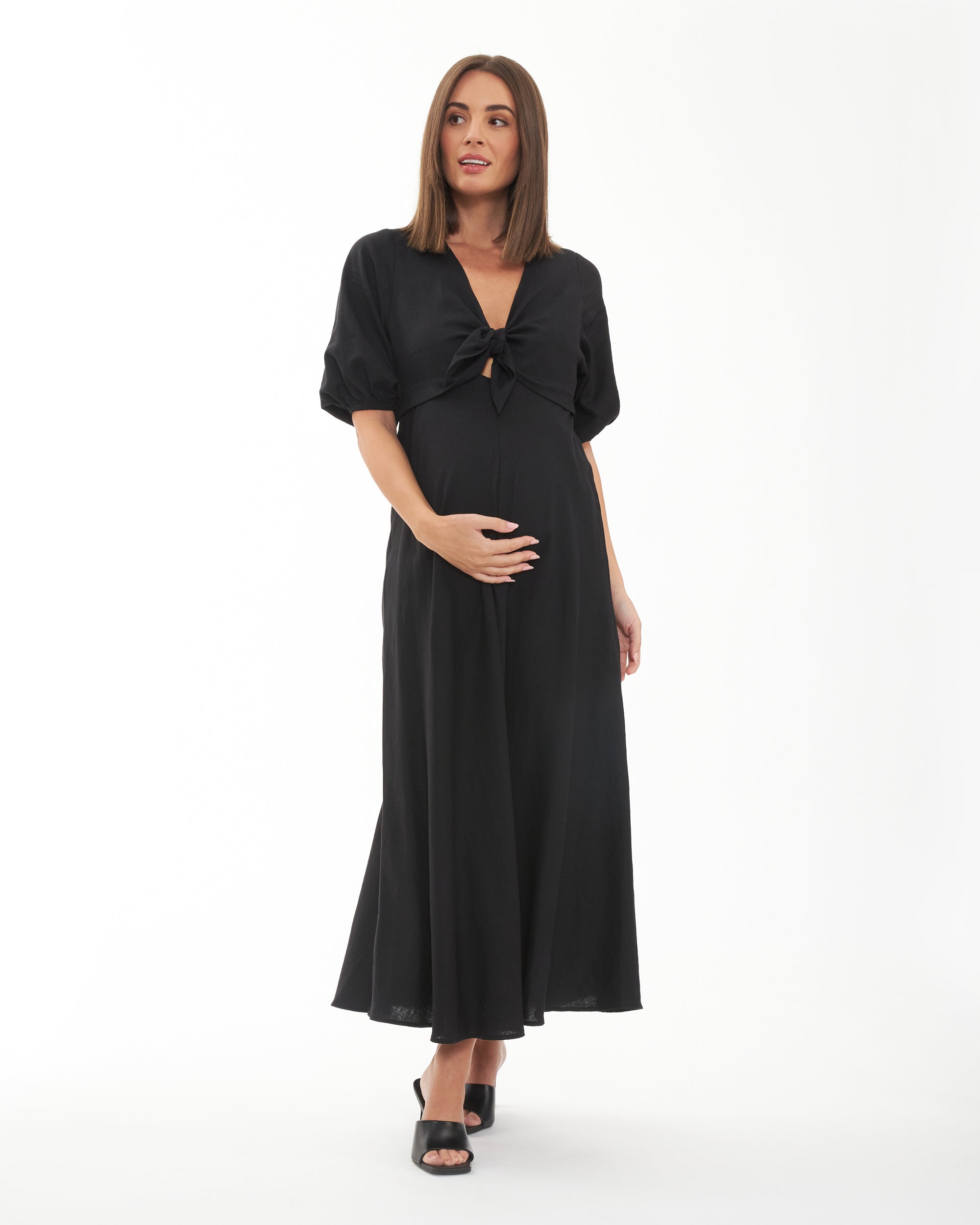 Camille Tie Front Linen Dress Black