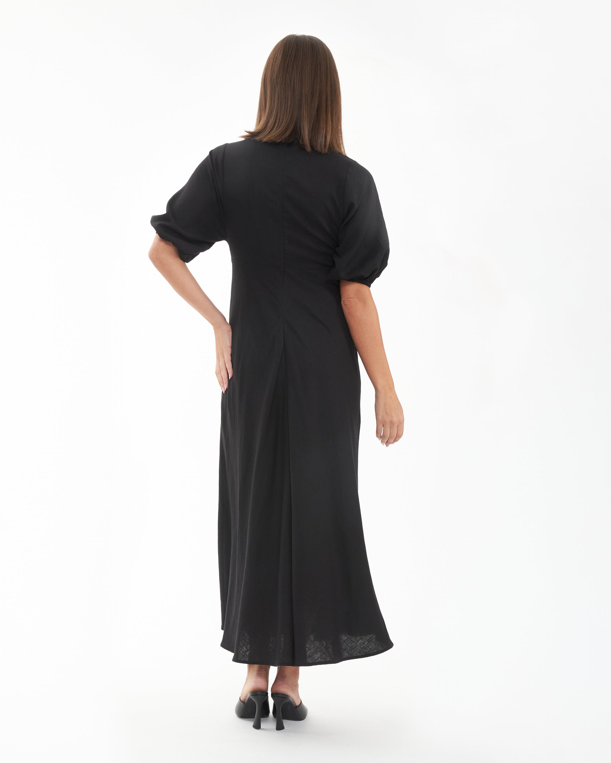 Camille Tie Front Linen Dress Black