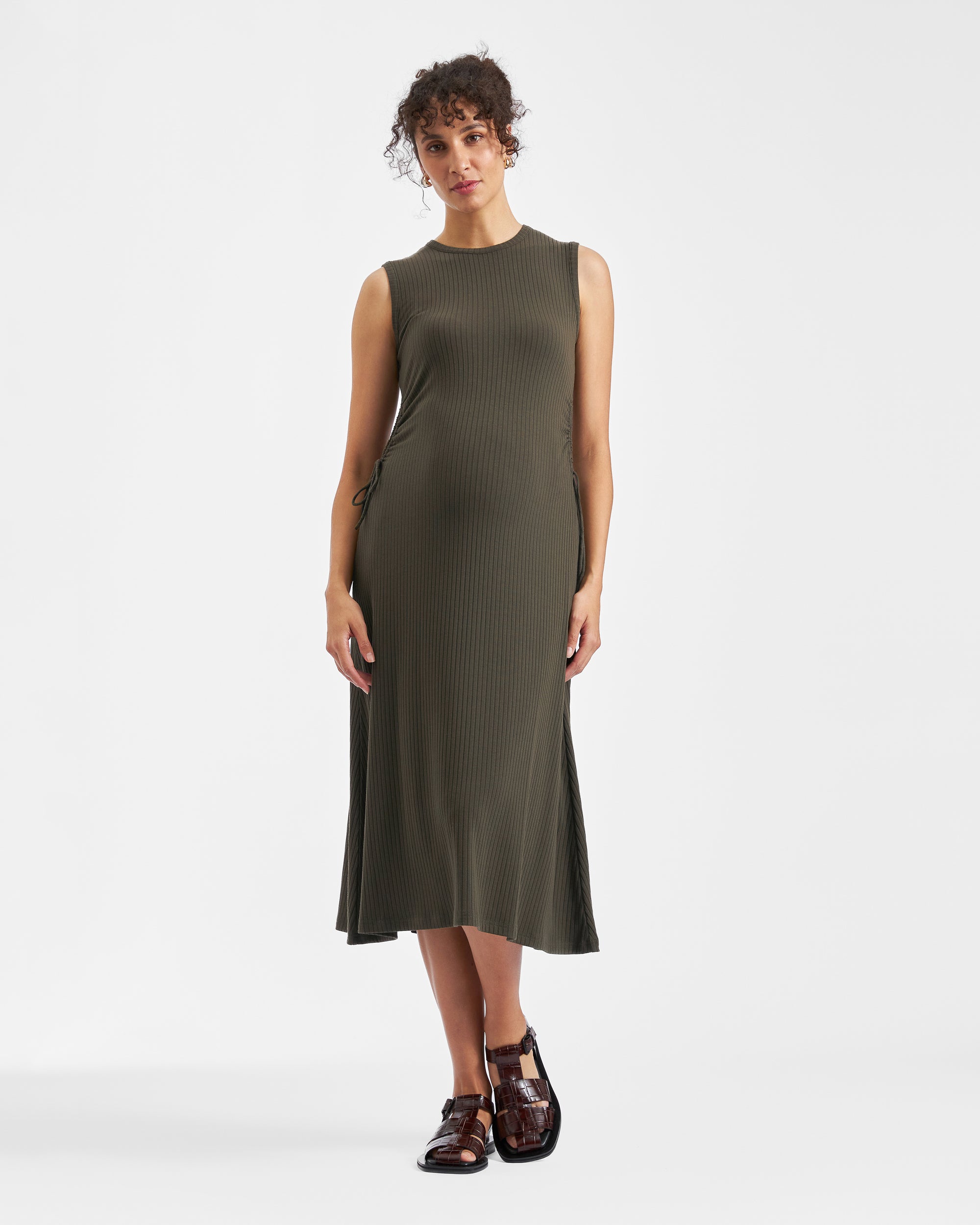 Carol Rib A-line Dress Khaki