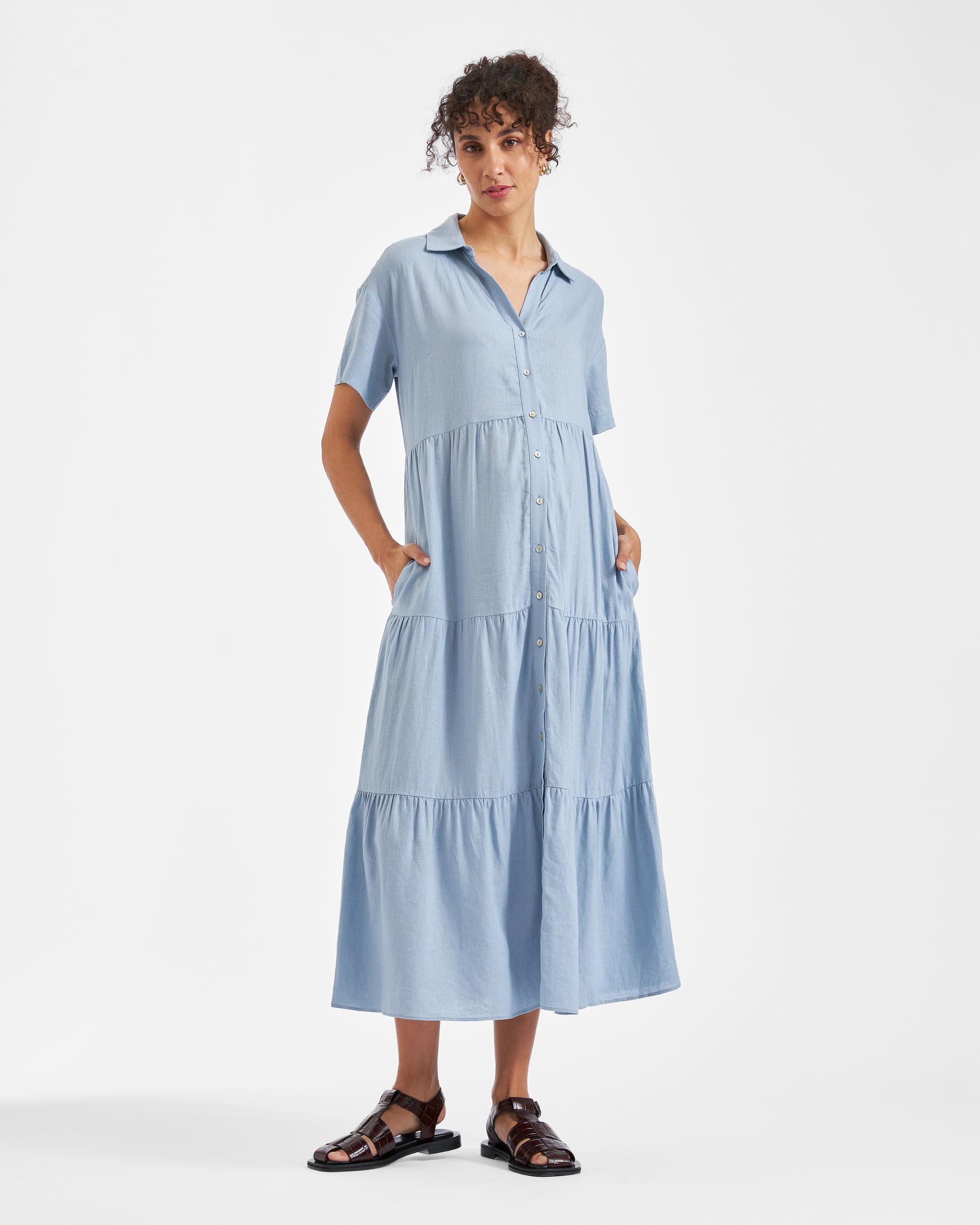 Ripe Maternity Macy Longline Linen Dress - Blue Ripe Maternity Macy Longline Linen Dress - Blue