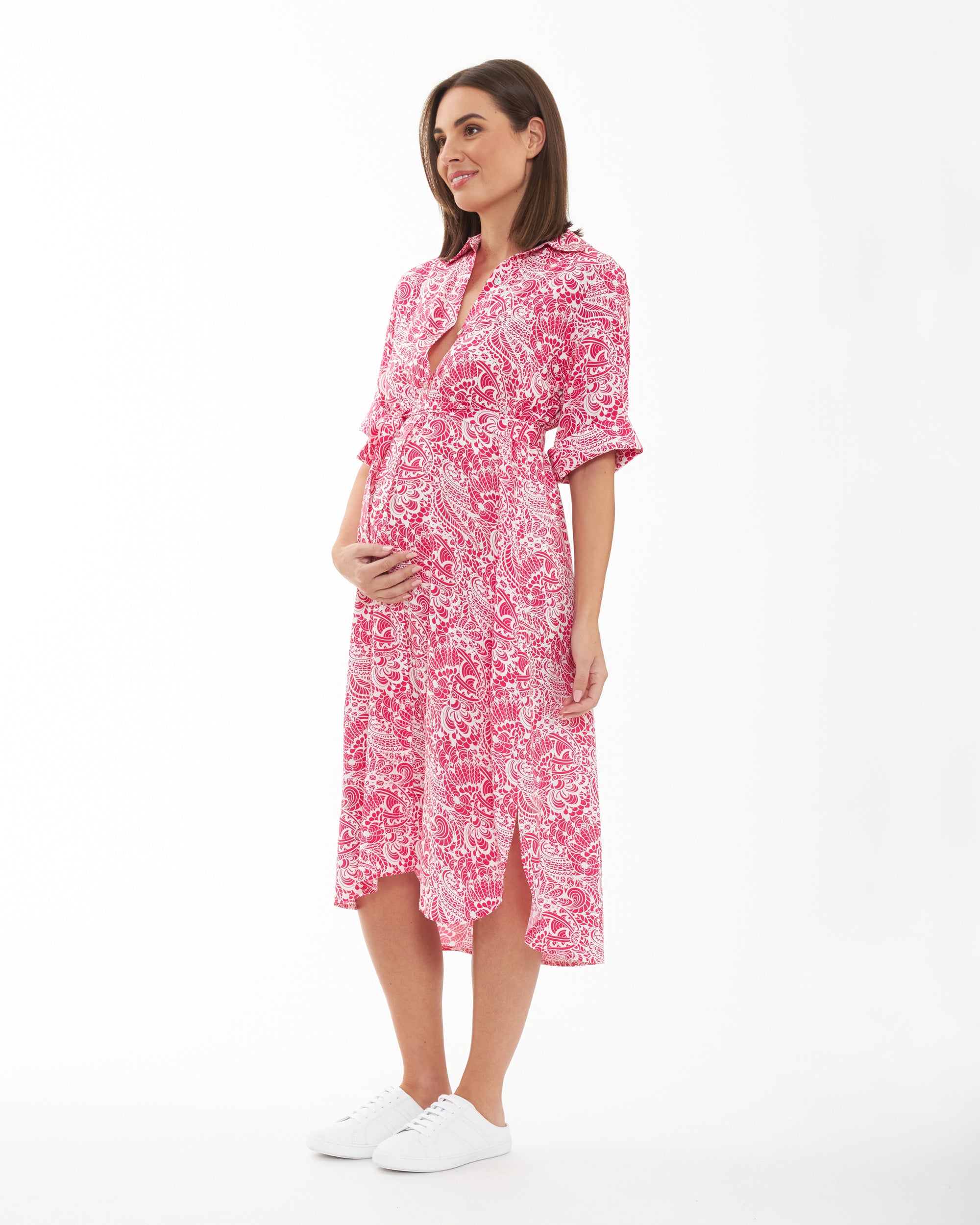 Janis Shirt Dress Hot Pink / White