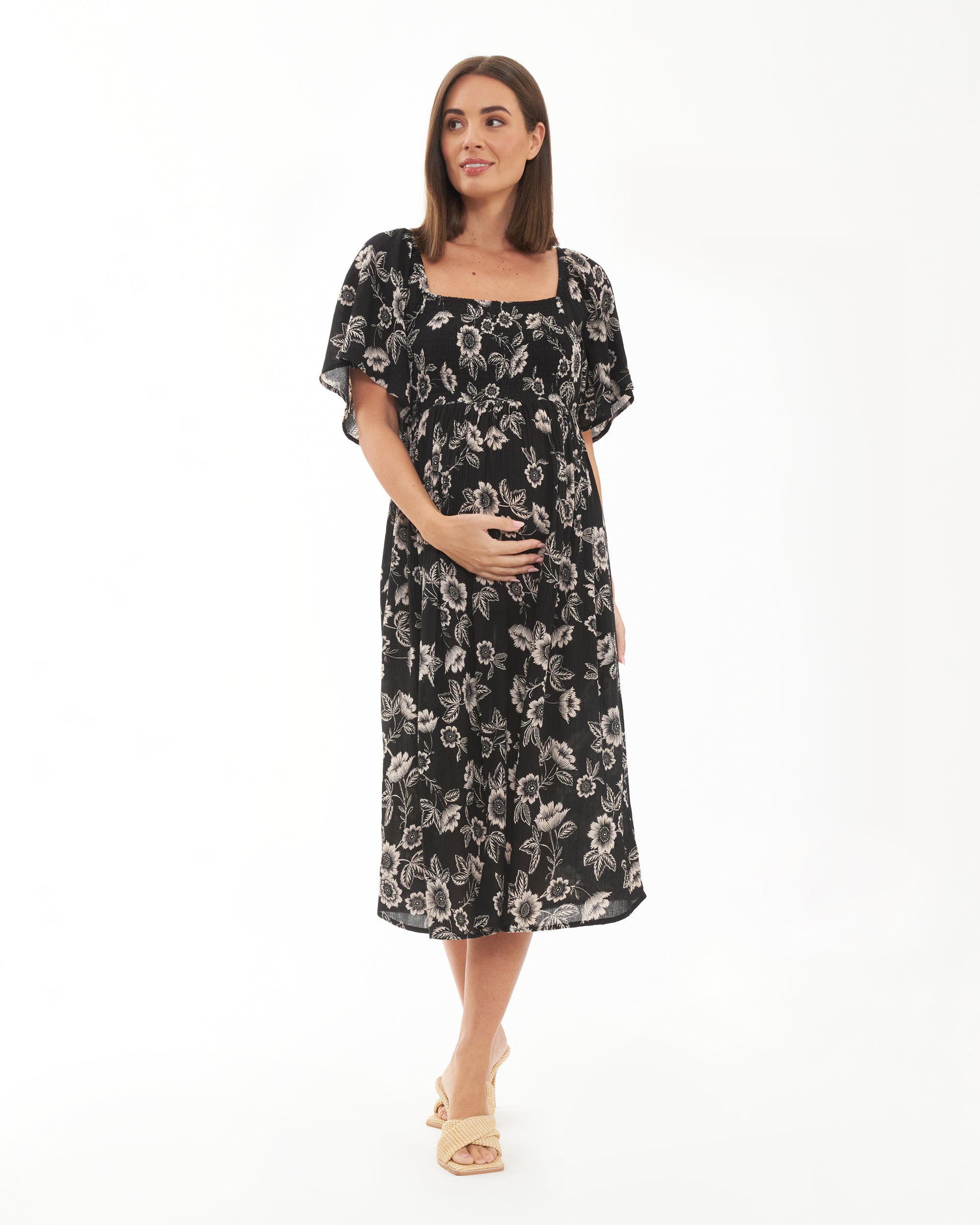 Trina Shirred Dress Black / Natural