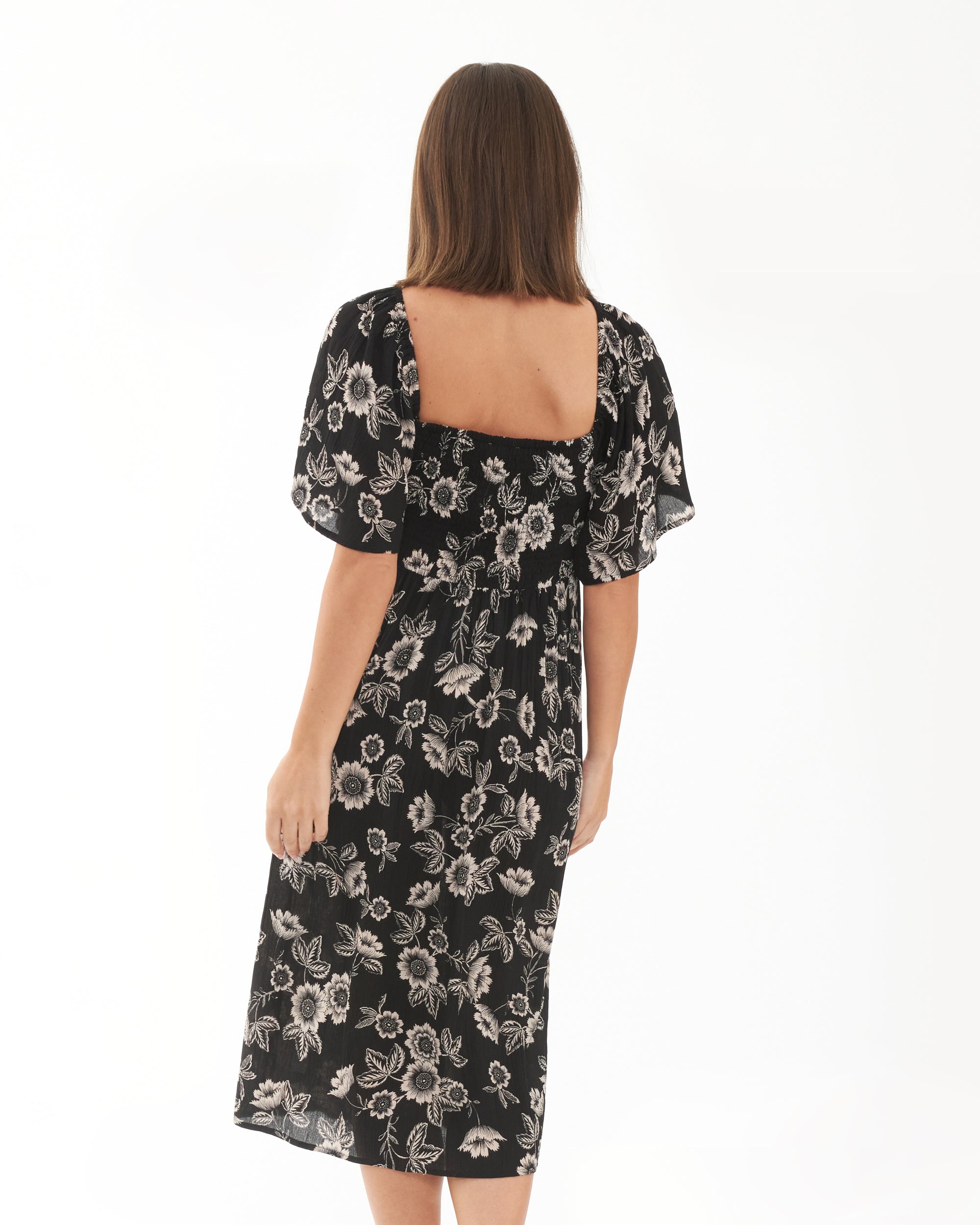 Trina Shirred Dress  Black / Natural