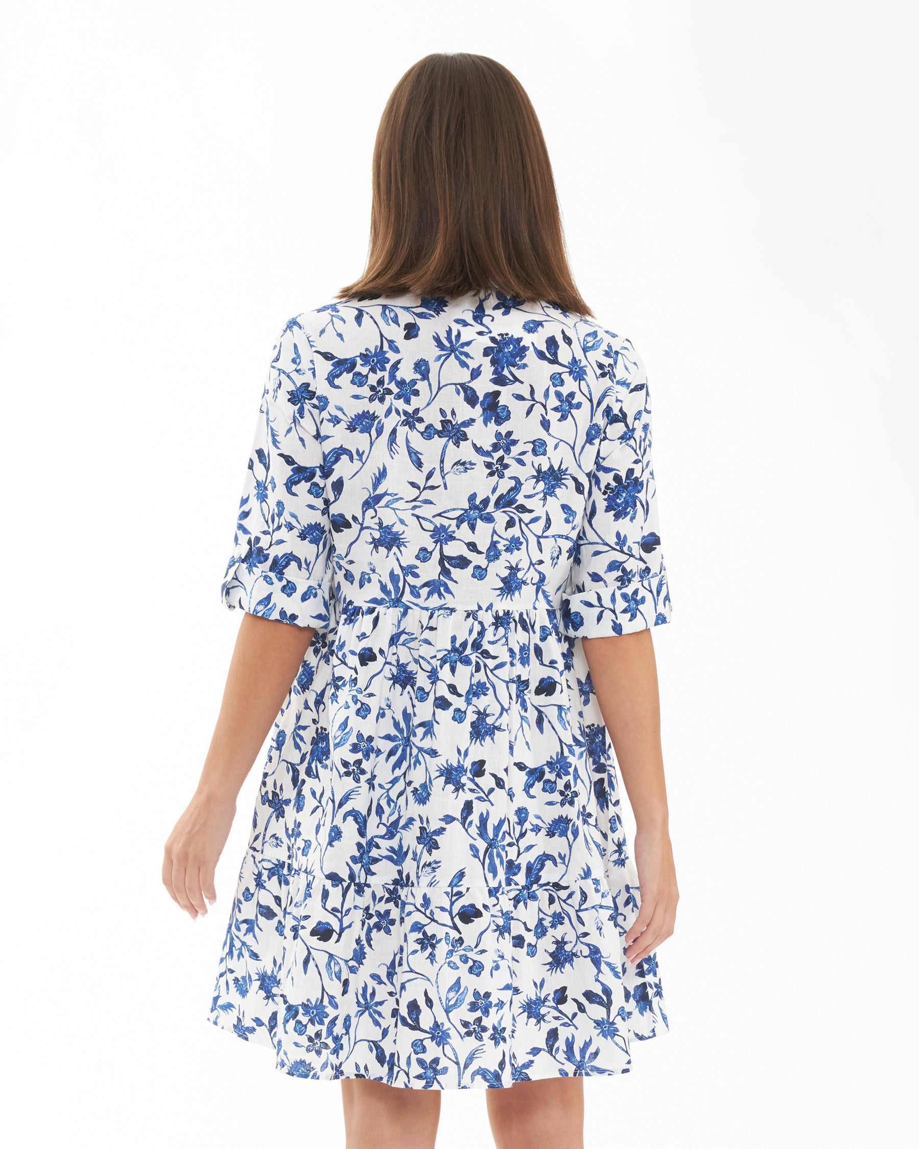 Bella Linen Dress White / Lapis