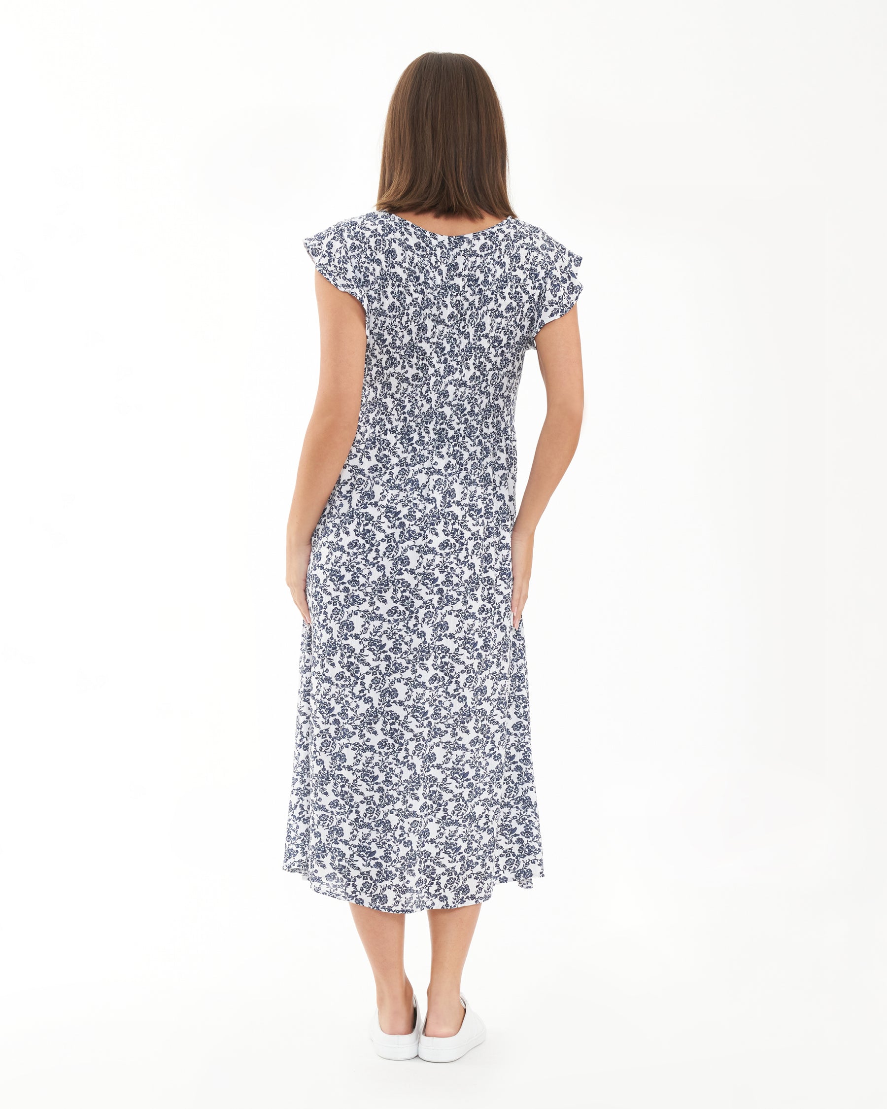x Joyce Shirred Dress White / Navy