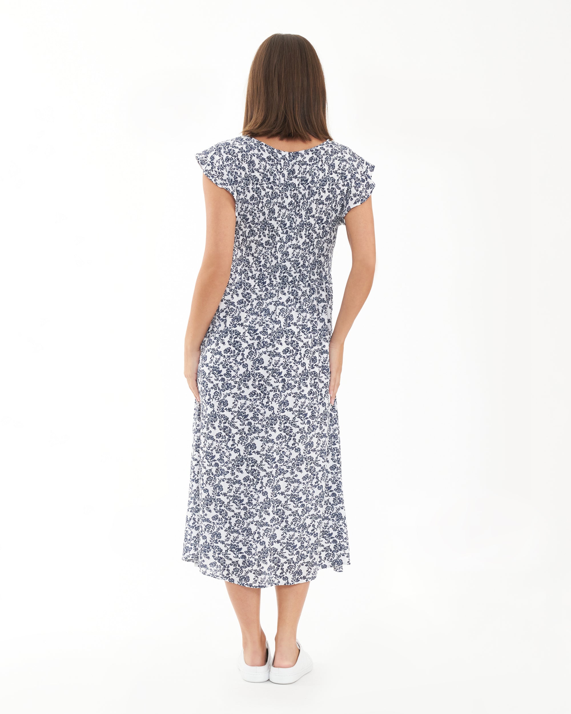 Joyce Shirred Dress White / Navy