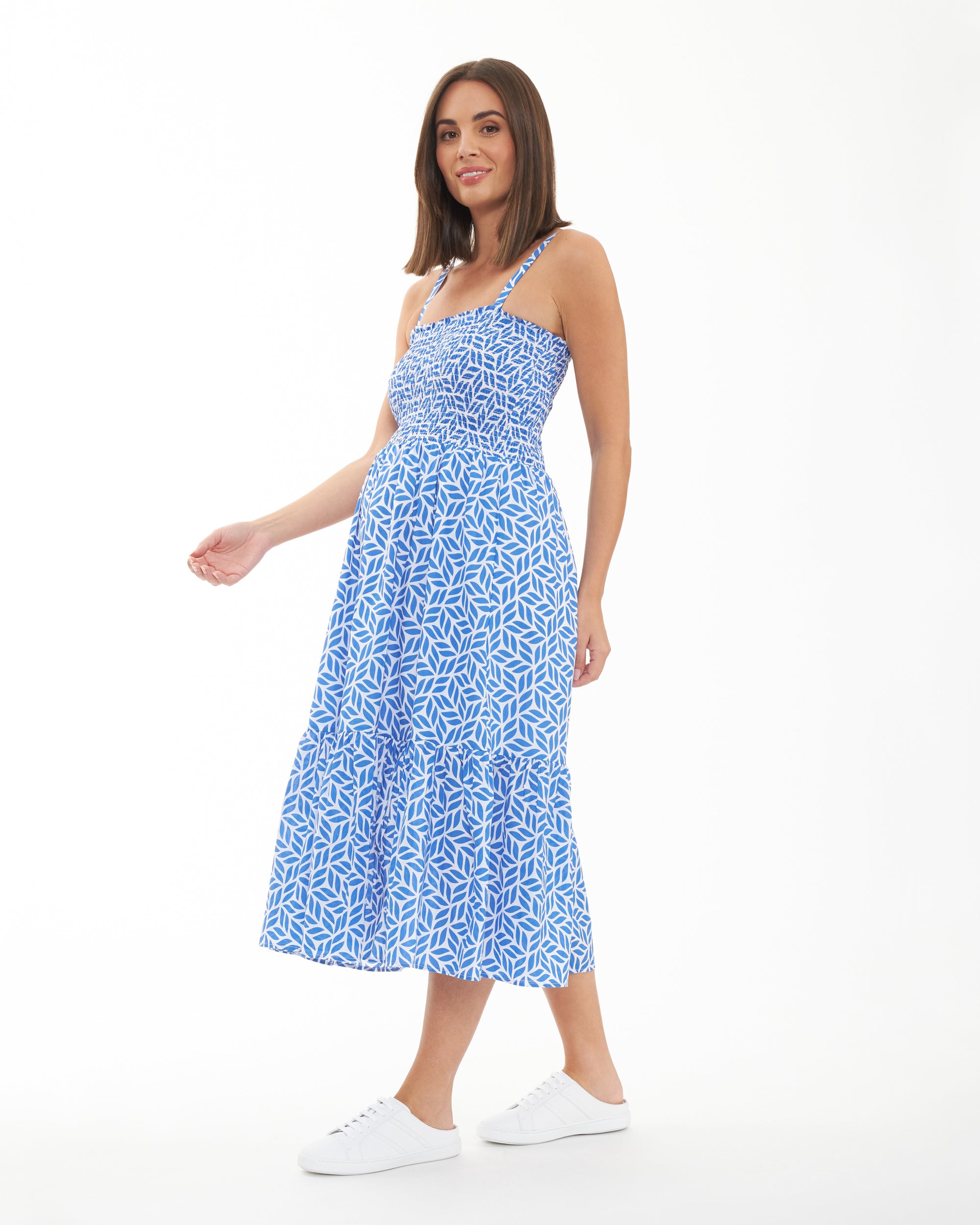 Capri Shirred Dress White / Lapis