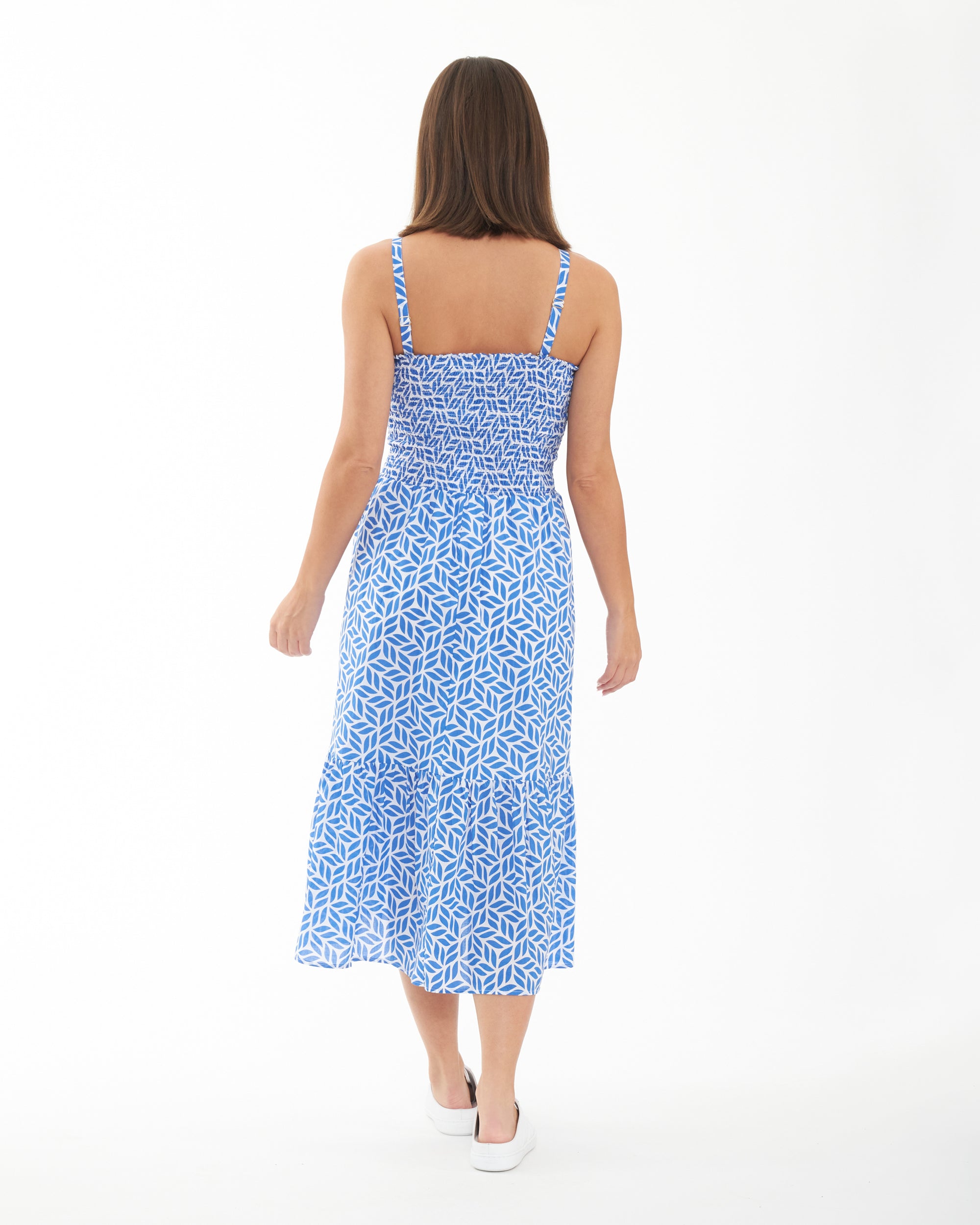 Capri Shirred Dress White / Lapis