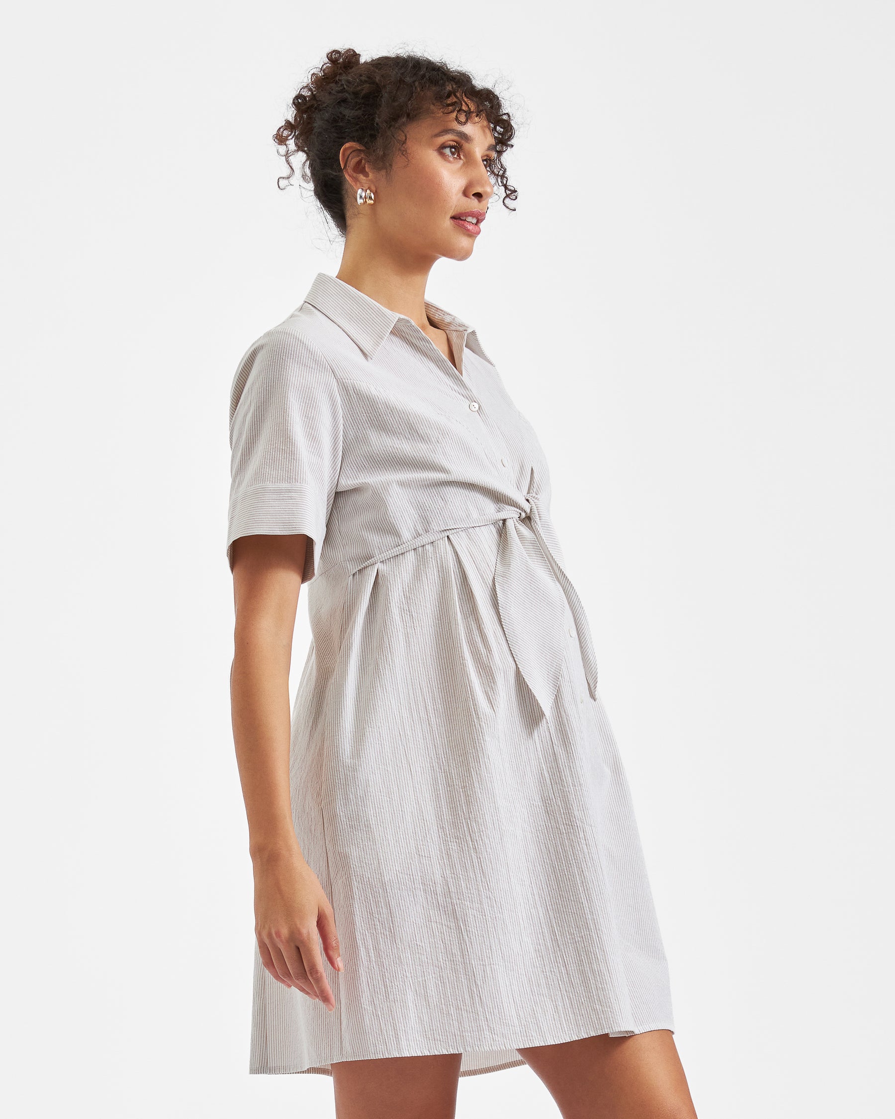 Bronte Tie Up Dress Natural /White