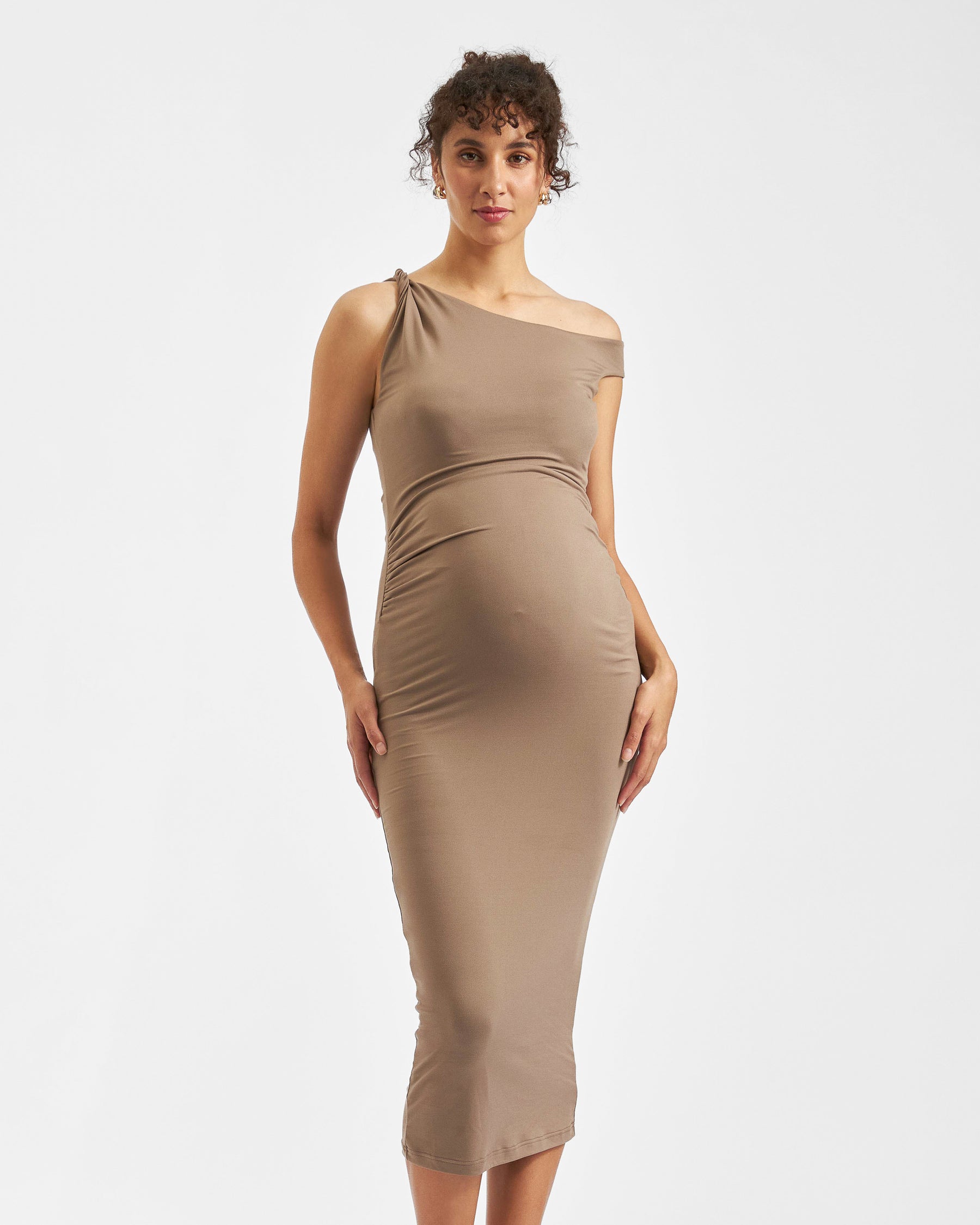Luxe Knit Off Shoulder Dress Mocha