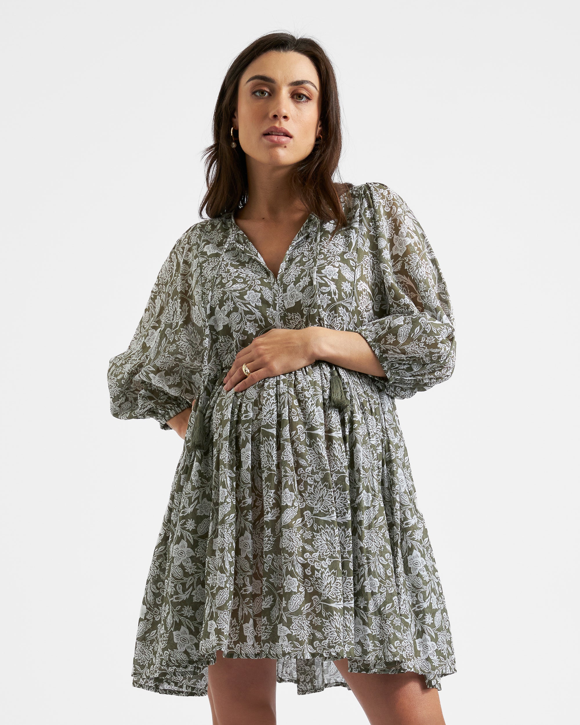 Cali Nursing Dress - Olive / White Cali Nursing Dress - Olive / White
