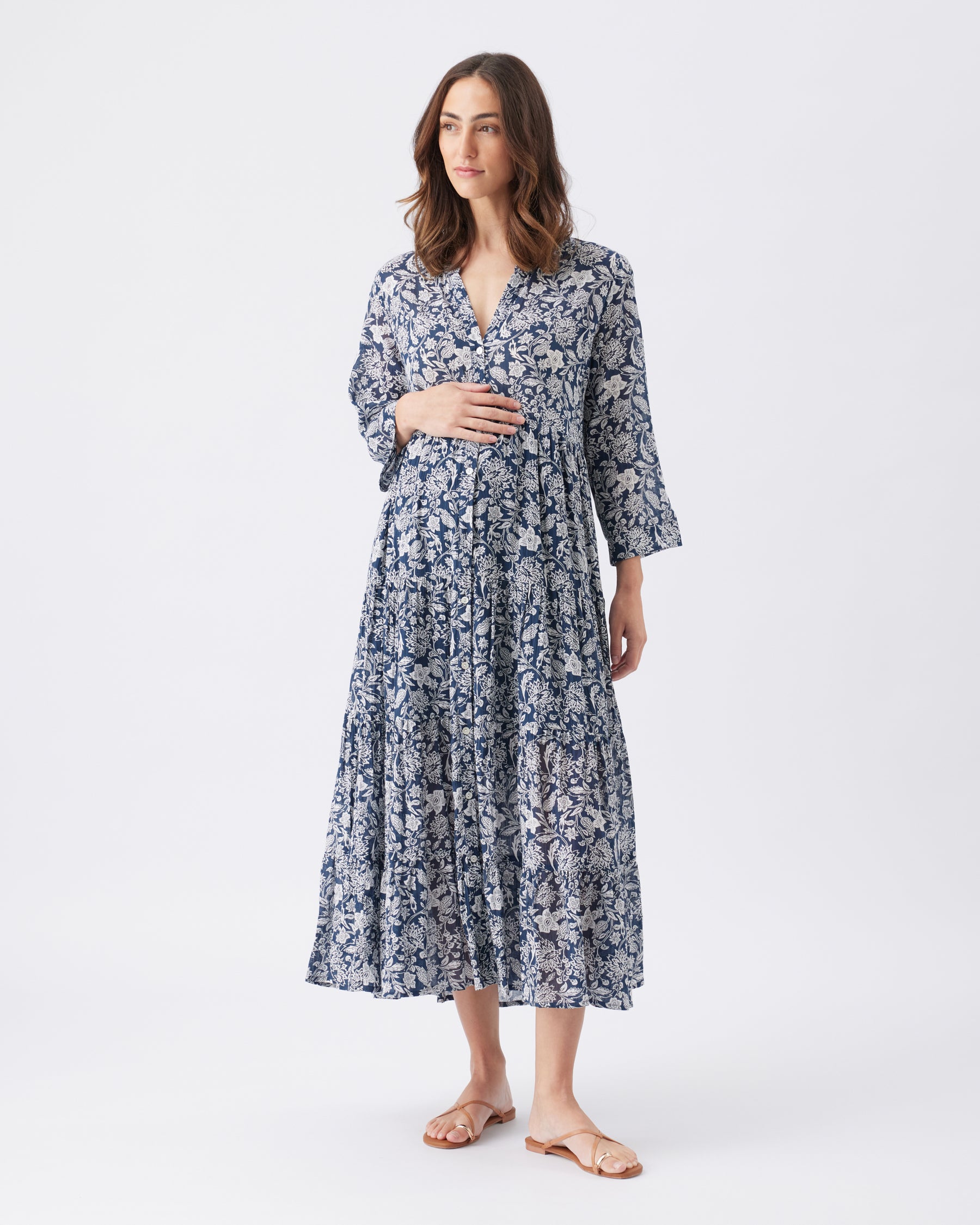 Ezra Tiered Dress Ink / White