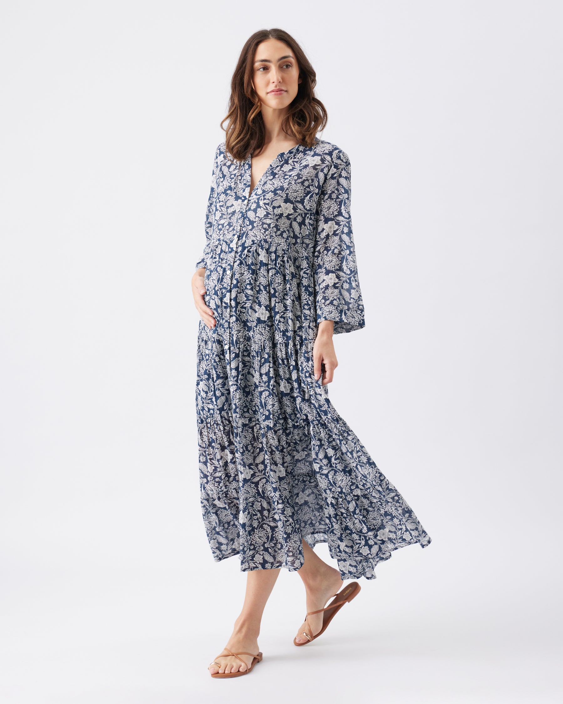 Ezra Tiered Dress Ink / White