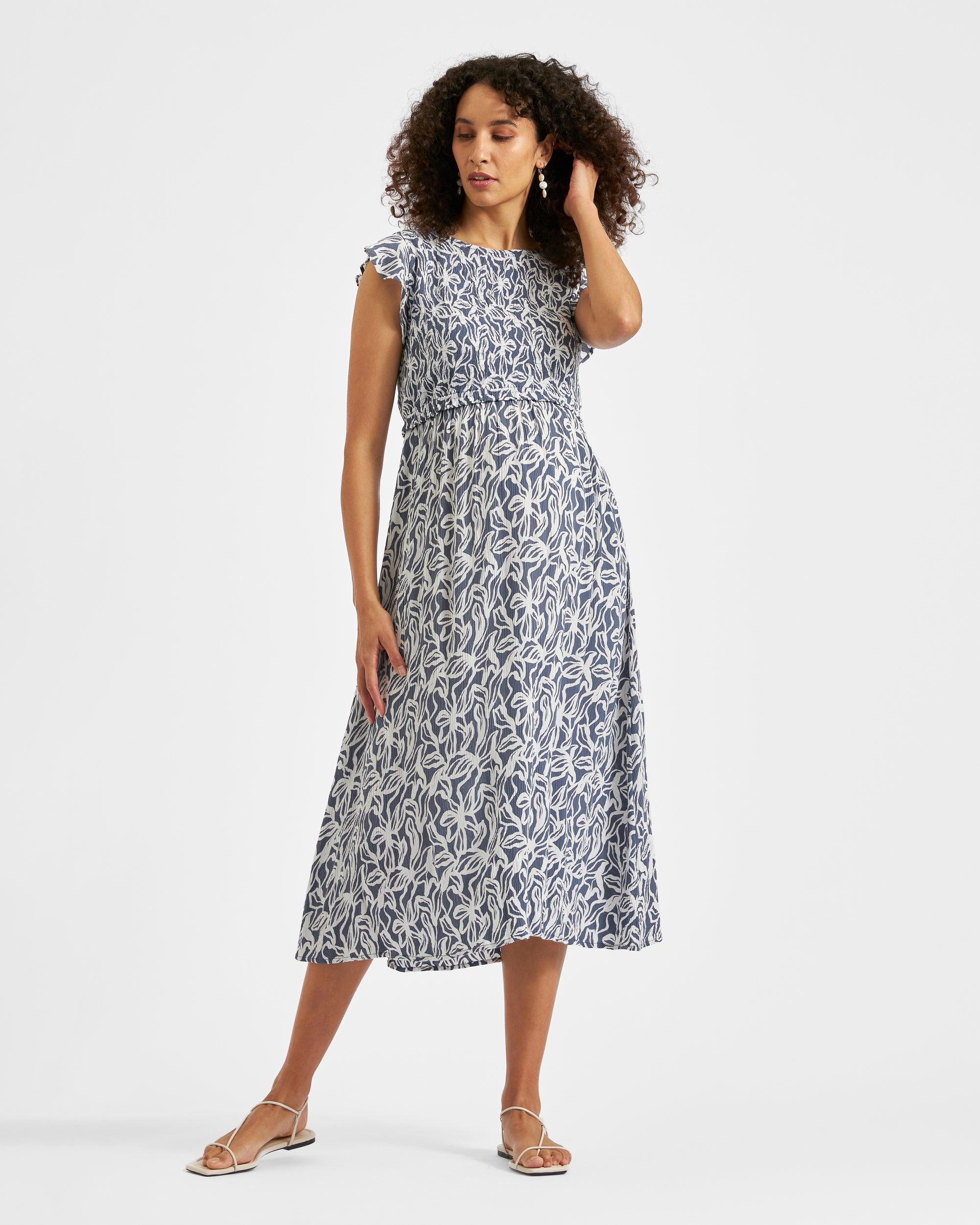 Edie Nursing Dress Washed Indigo / White